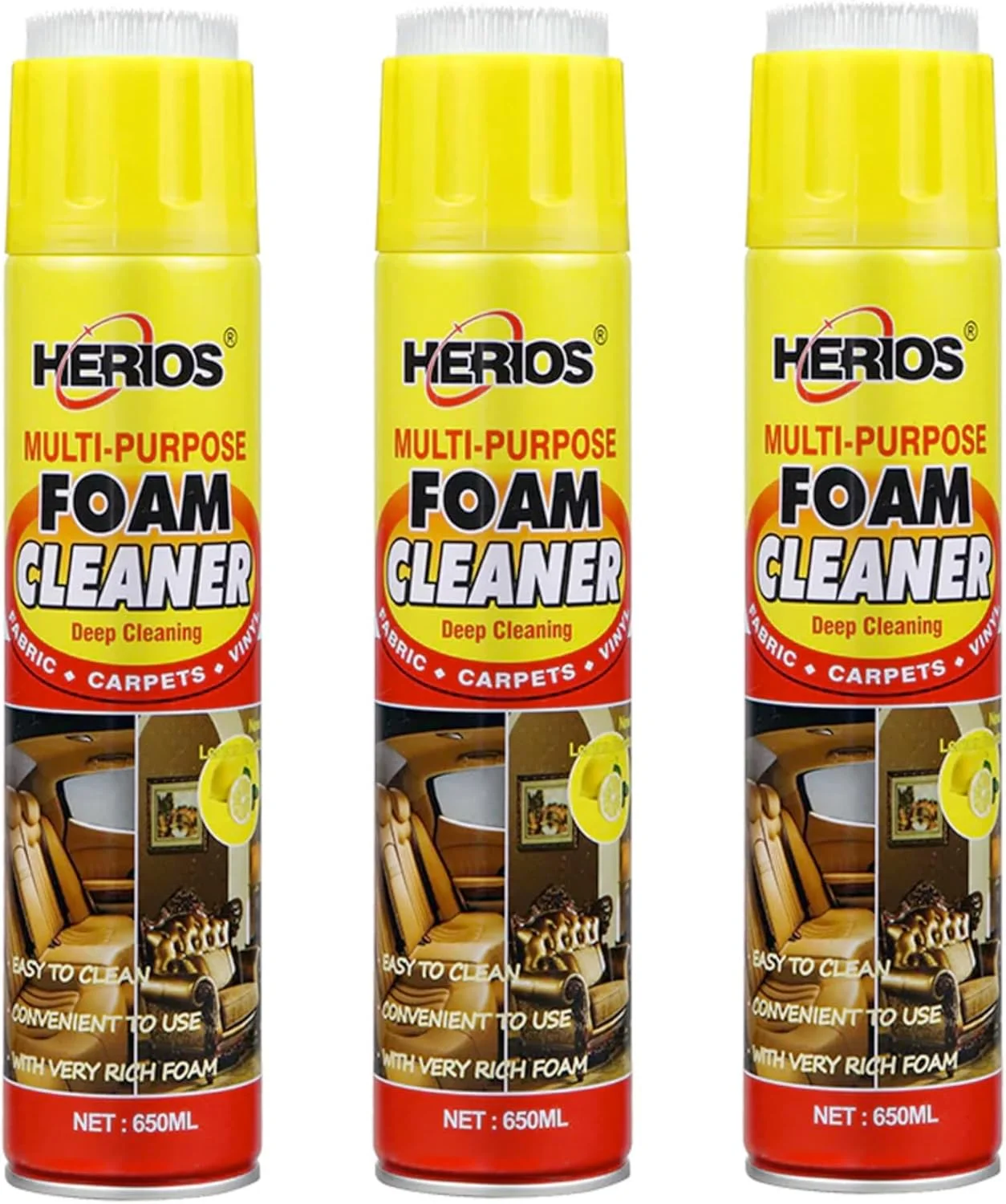 اسپری فوم پاک کننده چند منظوره هریوس برای پارچه، فرش و وینیل، تمیز کننده عمیق، 650 میلی لیتر، بسته 3 عددی