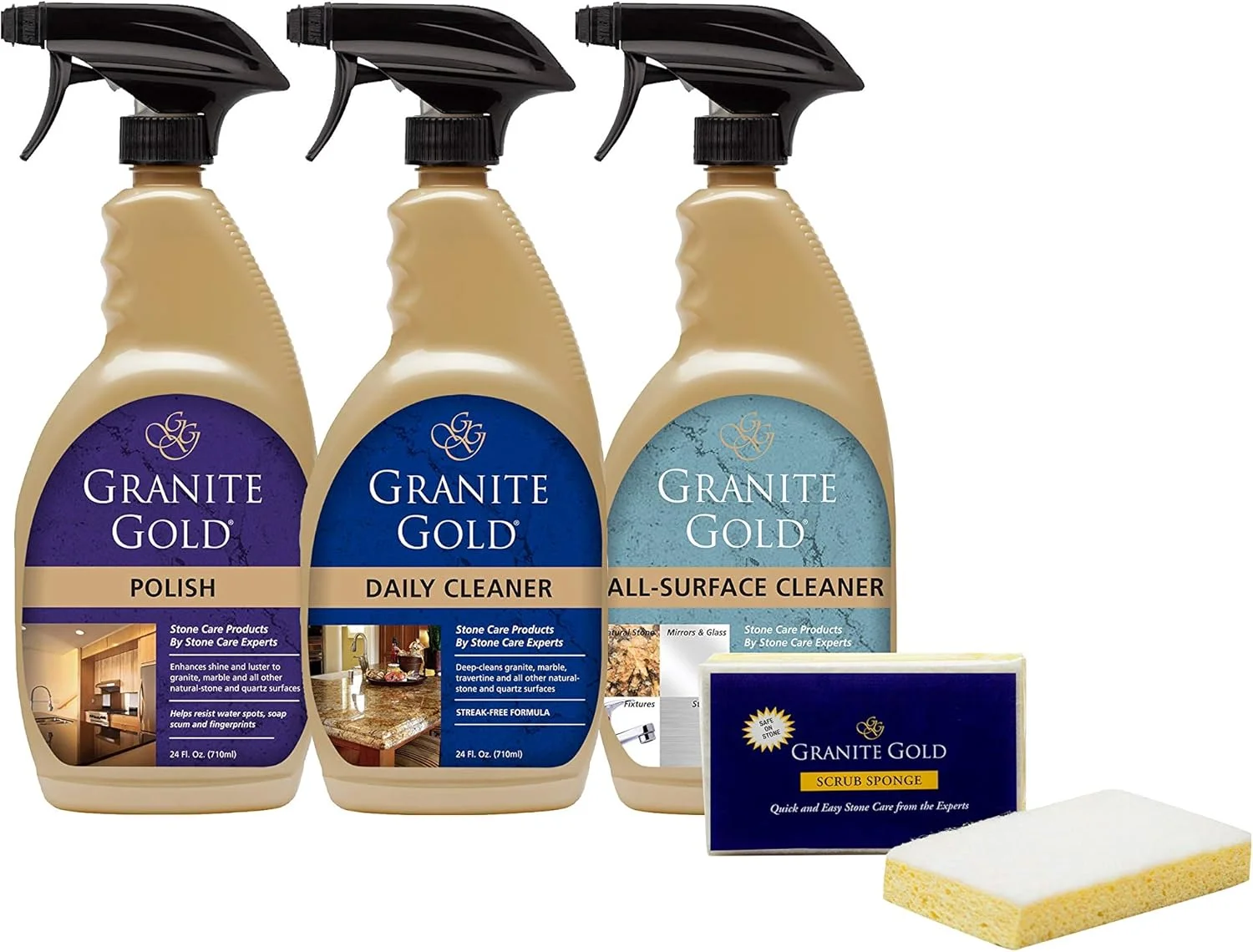 مجموعه مراقبت از گرانیت گلد - مخصوص سنگ طبیعی، پاک کننده گرانیت، پولیش و بسته ترکیبی پاک کننده سطوح