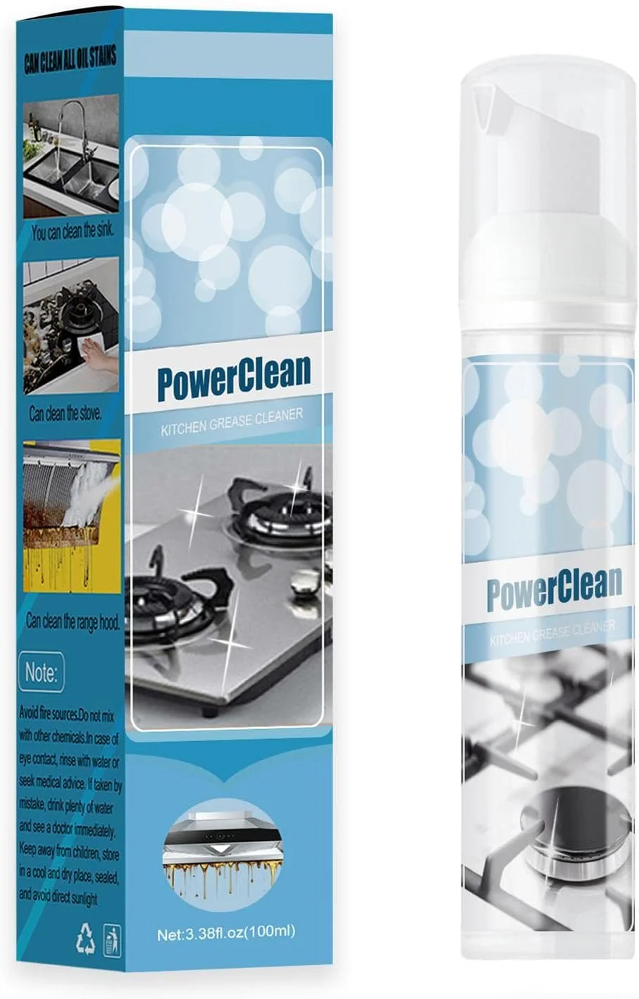 پاک کننده چربی آشپزخانه HEJLZC، چربی زدای فوم سنگین HEJLZC، قدرت پاک کنندگی موثر و فوم سریع 100 میلی لیتر برای اجاق گاز، کاشی، قابلمه و ظروف