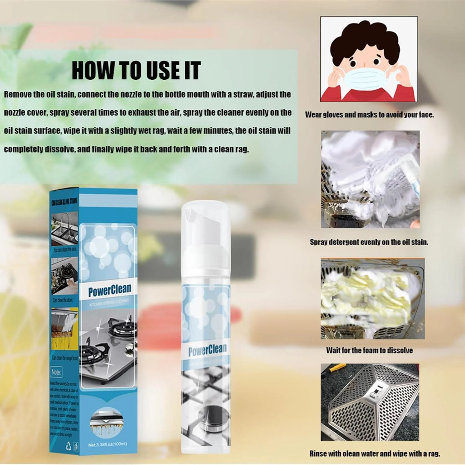 پاک کننده چربی آشپزخانه HEJLZC، چربی زدای فوم سنگین HEJLZC، قدرت پاک کنندگی موثر و فوم سریع 100 میلی لیتر برای اجاق گاز، کاشی، قابلمه و ظروف