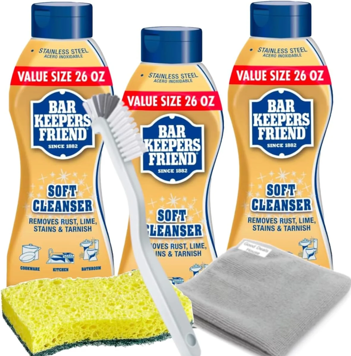 مجموعه نظافت منزل GoodDealsHouse: پاک کننده ملایم بار کیپرز فرندز، 768 میلی لیتر - 3 عدد + برس اسکراب آشپزخانه + اسفنج اسکراب سنگین + حوله تمیز کننده میکروفیبر، 30x40 سانتی متر مجموعه نظافت منزل GoodDealsHouse: پاک کننده ملایم بار کیپرز فرندز، 768 میلی لیتر - 3 عدد + برس اسکراب آشپزخانه + اسفنج اسکراب سنگین + حوله تمیز کننده میکروفیبر، 30x40 سانتی متر