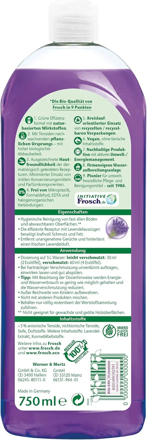 مایع پاک کننده چند منظوره Frosch USA، رایحه اسطوخودوس، 800 میلی لیتر