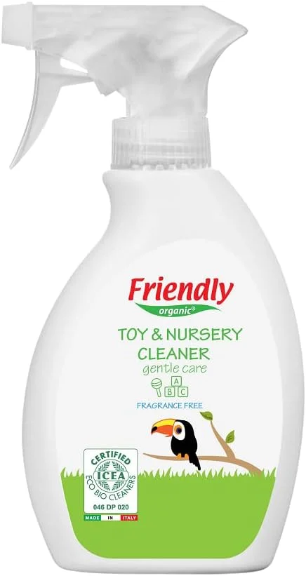 اسپری تمیز کننده اسباب بازی و اتاق کودک فرندلی ارگانیک | بطری اسپری 250 میلی لیتری با استفاده آسان برای اسباب بازی ها و مکان مورد علاقه کودکان | بدون الکل، کلر، عطر و رنگ