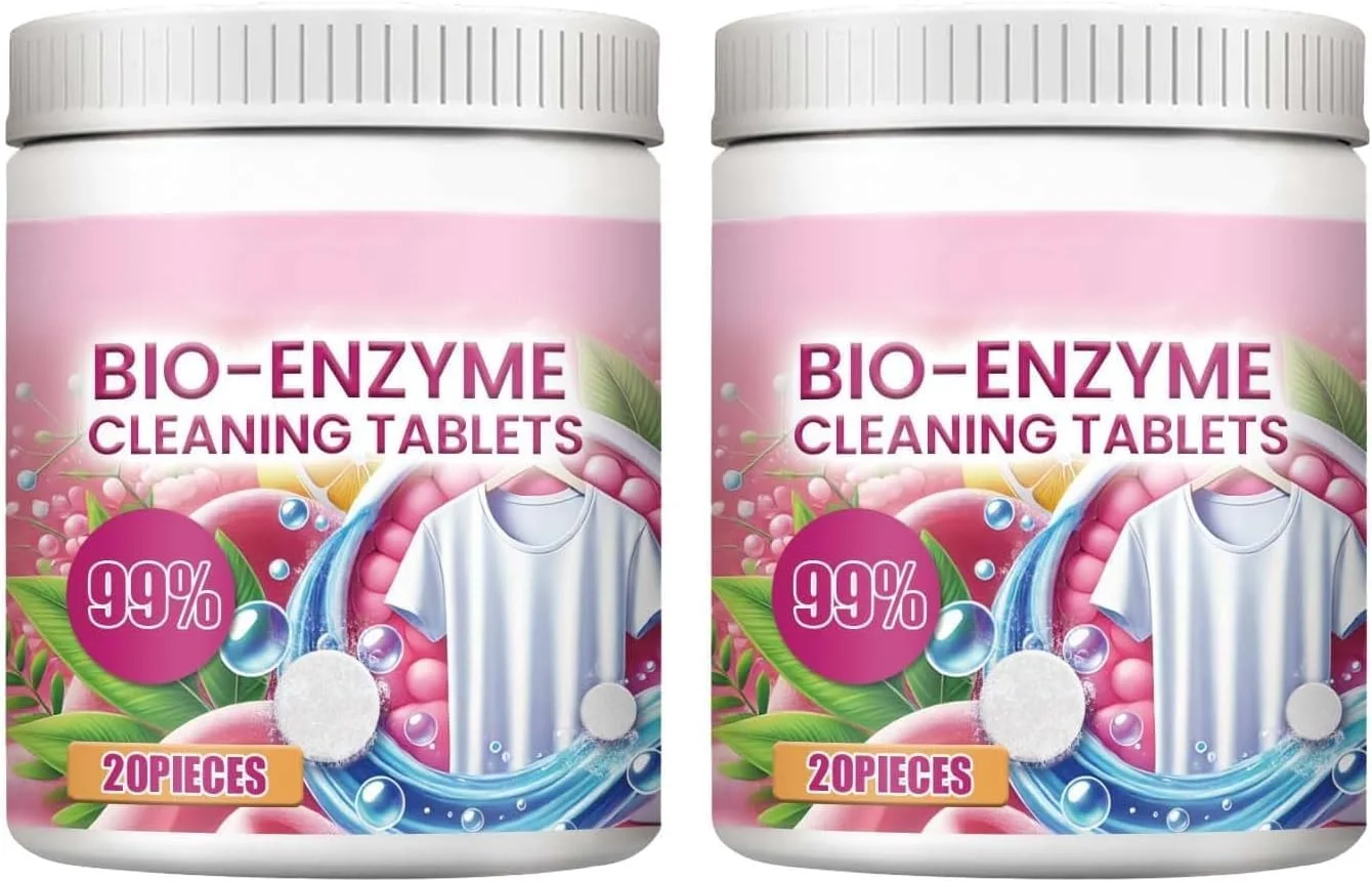2 عدد قرص پاک کننده آنزیمی چند منظوره، قرص های سفید کننده حل شونده غلیظ برای لباسشویی، آشپزخانه، لباس، روبالشتی، پرده و کفش همه منظوره