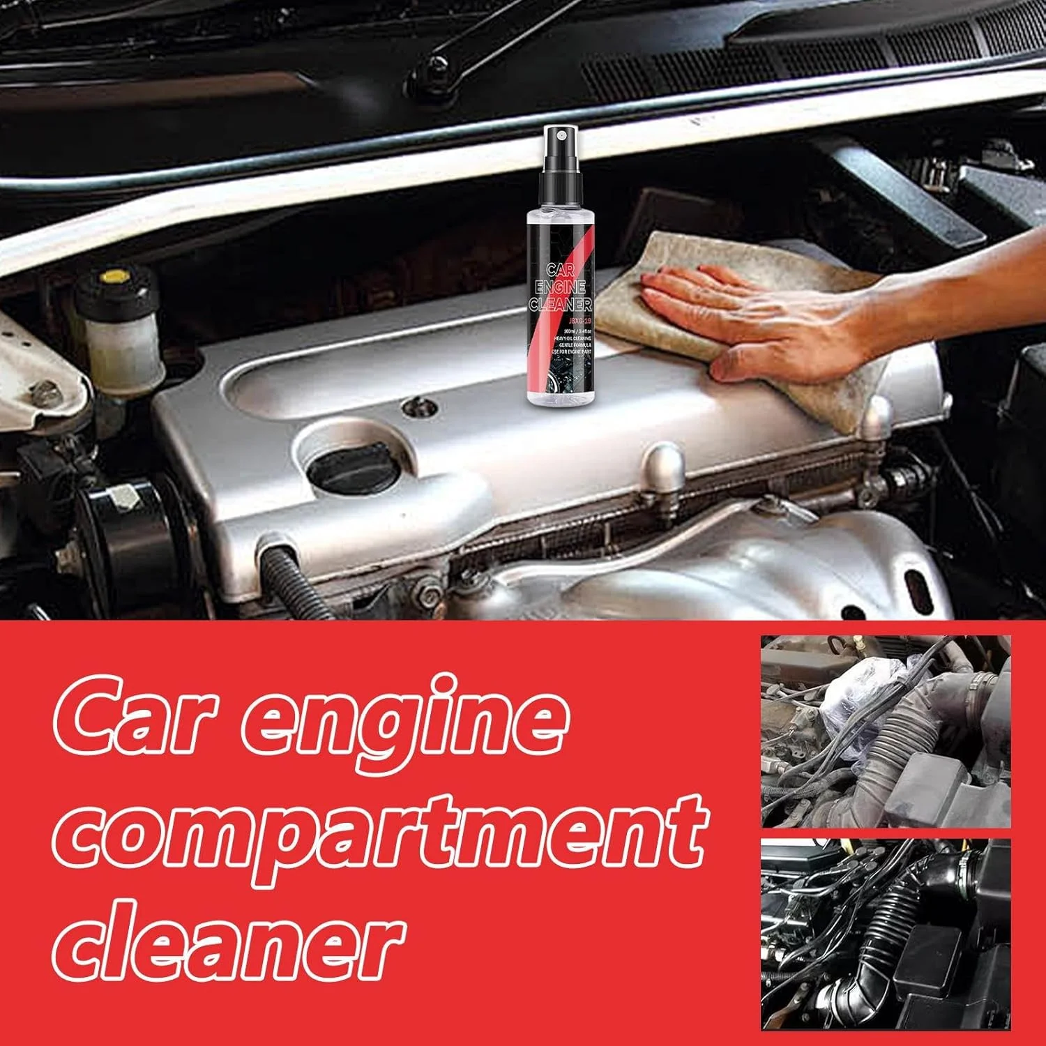 اسپری تمیز کننده موتور - 100 میلی لیتر چربی زدای قوی محفظه موتور - لوازم تمیز کننده عمیق و سریع الاثر، لوازم دیتیلینگ خودرو برای از بین بردن لکه های روغن، تجمع گرد و غبار و کثیفی کربن