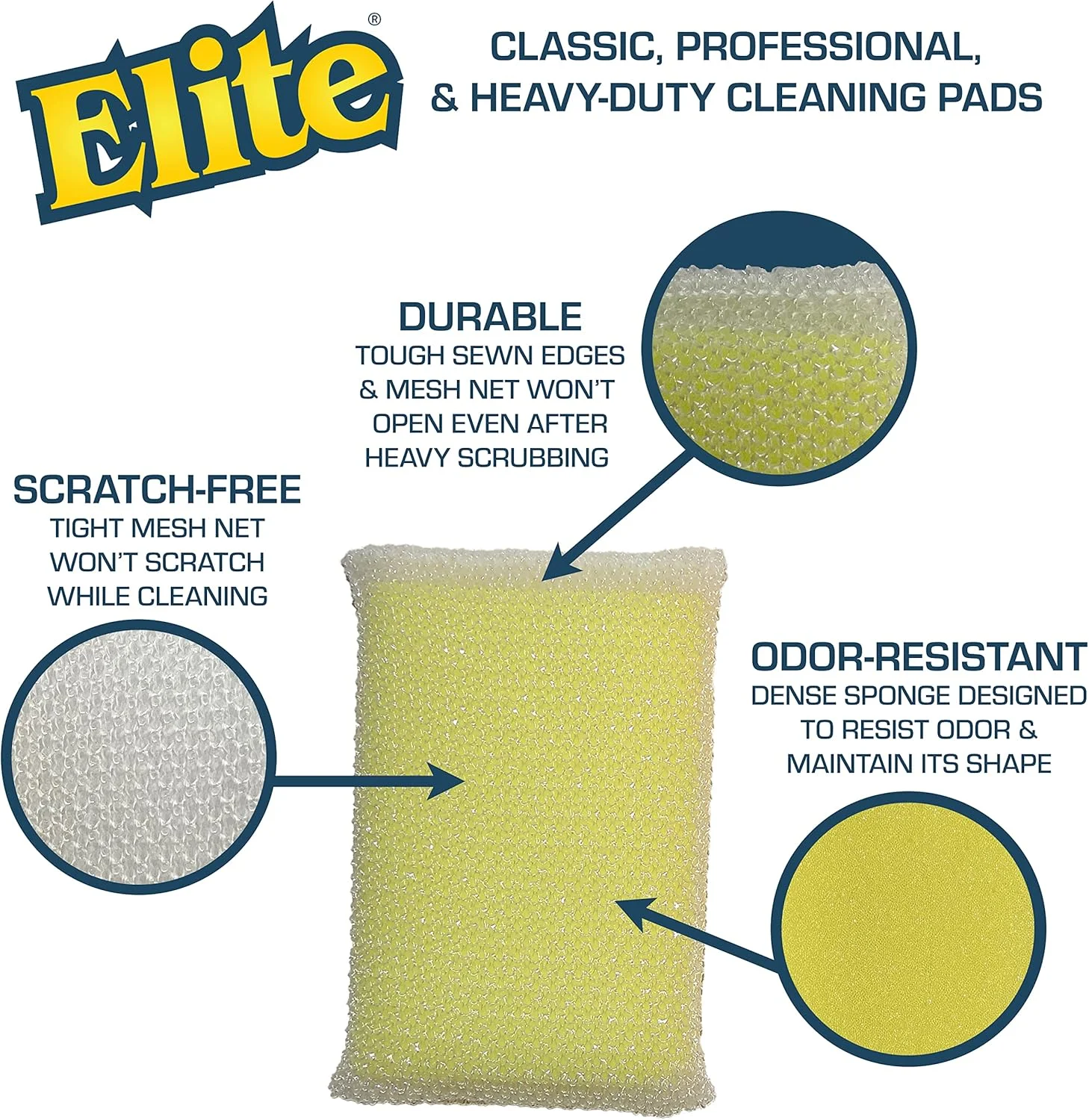 پد تمیز کننده همه منظوره الیت پرو، بسته 2 عددی، اسکرابر، بدون ایجاد خط و خش و ساخت آمریکا پد تمیز کننده همه منظوره الیت پرو، بسته 2 عددی، اسکرابر، بدون ایجاد خط و خش و ساخت آمریکا