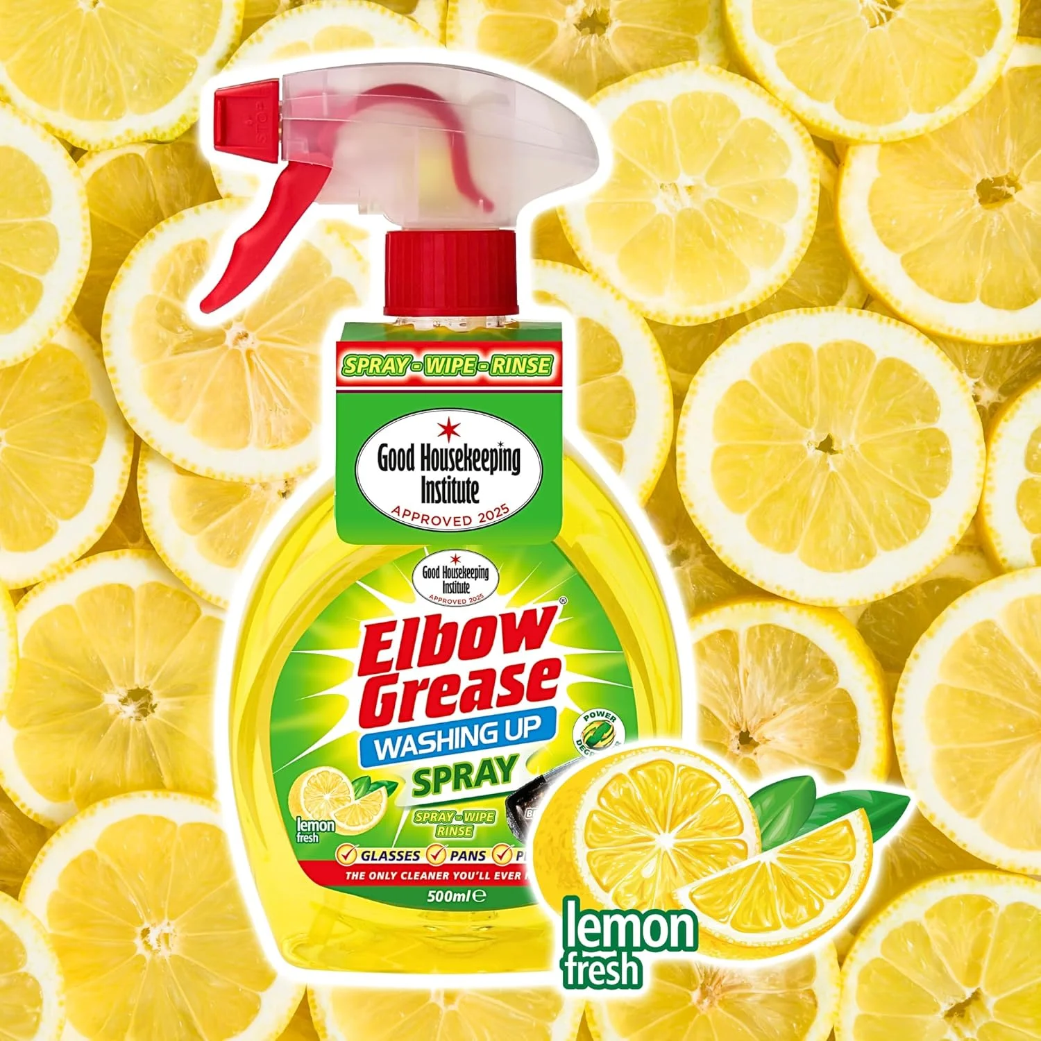 اسپری مایع ظرفشویی Elbow Grease با رایحه لیمو، اسپری، پاک کنید، آبکشی کنید، 500 میلی لیتر