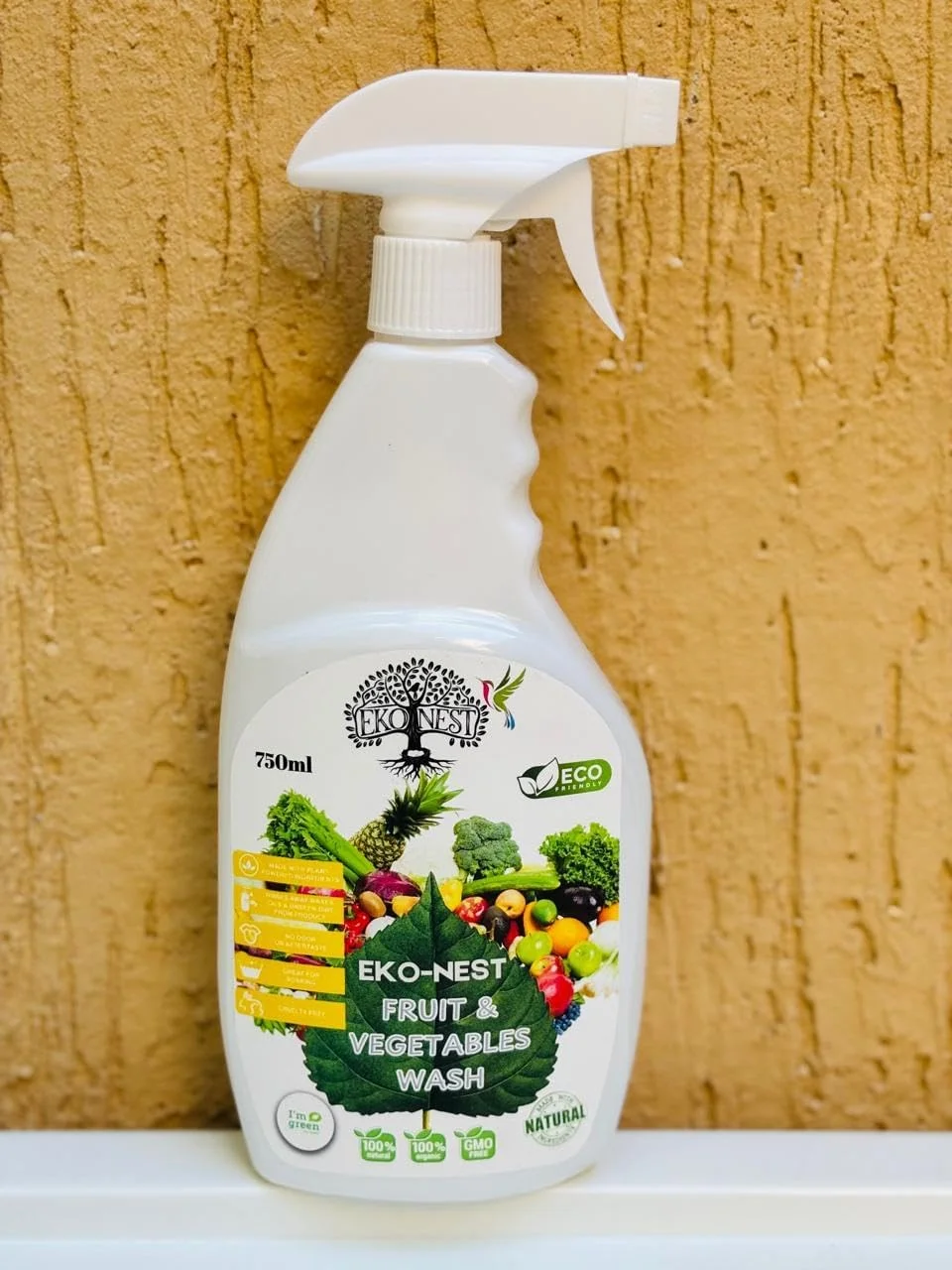 مایع شستشوی میوه و سبزیجات اکو-نست، مواد طبیعی، فرمول بدون مواد شیمیایی، بطری اسپری 750 میلی لیتری