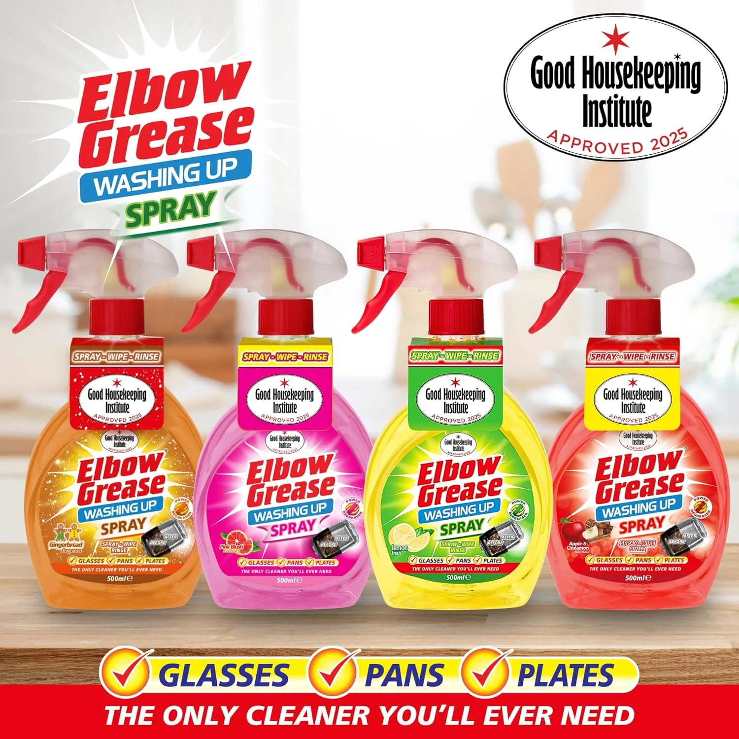 اسپری مایع ظرفشویی Elbow Grease با رایحه لیمو، اسپری، پاک کنید، آبکشی کنید، 500 میلی لیتر