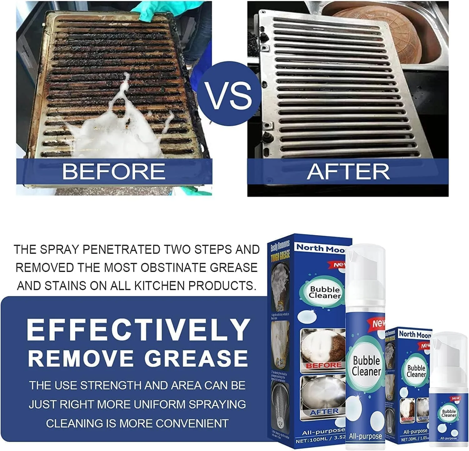 اسپری فوم پاک کننده چربی قوی، اسپری تمیز کننده عمیق آشپزخانه بدون نیاز به آبکشی، پاک کننده فوم چند منظوره، پاک کننده فوم همه منظوره، برای چربی ها و کثیفی های سرسخت (2 عدد)