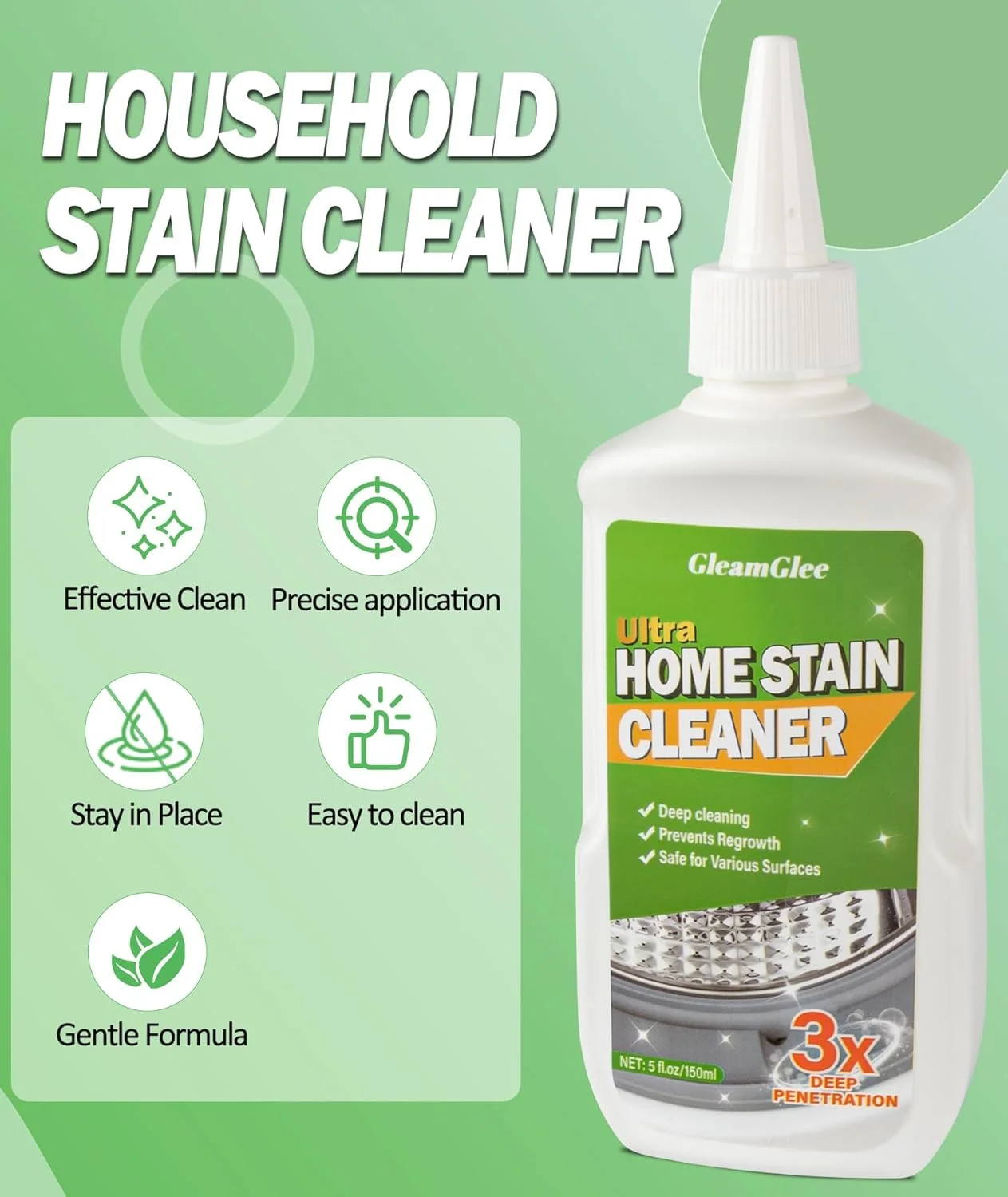 ژل پاک کننده خانگی، پاک کننده موثر لکه های خانگی برای ماشین لباسشویی، نوارهای یخچال، دوغاب، کاشی، بهترین برای سینک های سنگین، حمام، آشپزخانه، دیوارها، تمیز کردن دوش - 5 اونس مایع