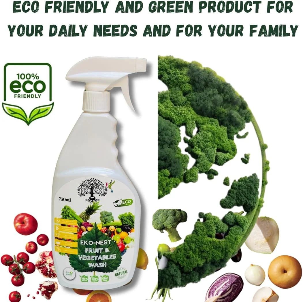 مایع شستشوی میوه و سبزیجات اکو-نست، مواد طبیعی، فرمول بدون مواد شیمیایی، بطری اسپری 750 میلی لیتری