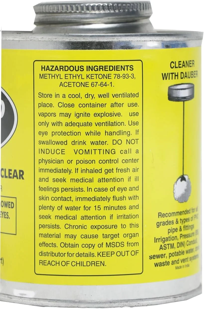 تمیز کننده لوله یو پی وی سی، سی پی وی سی و ای بی اس ایزی ولد، ۴۷۳ میلی لیتر تمیز کننده لوله یو پی وی سی، سی پی وی سی و ای بی اس ایزی ولد، ۴۷۳ میلی لیتر