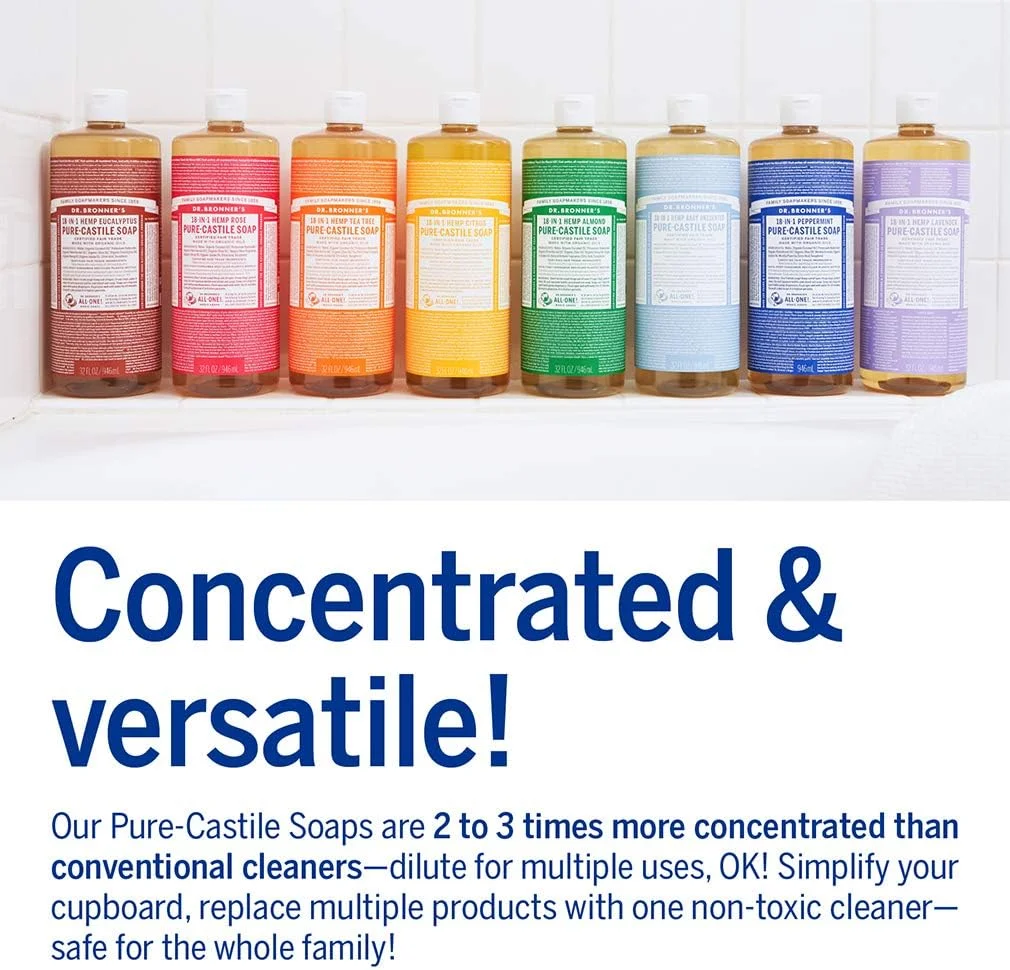 مجموعه متنوع صابون جادویی خالص-کاستیل دکتر برونر و پاک کننده زیست تخریب پذیر سال سودز، صابون مایع بدن، پاک کننده چند منظوره، وگان، بدون تست حیوانی، غیر GMO، نعناع فلفلی خالص-کاستیل مایع 946 میلی لیتر و سال سودز