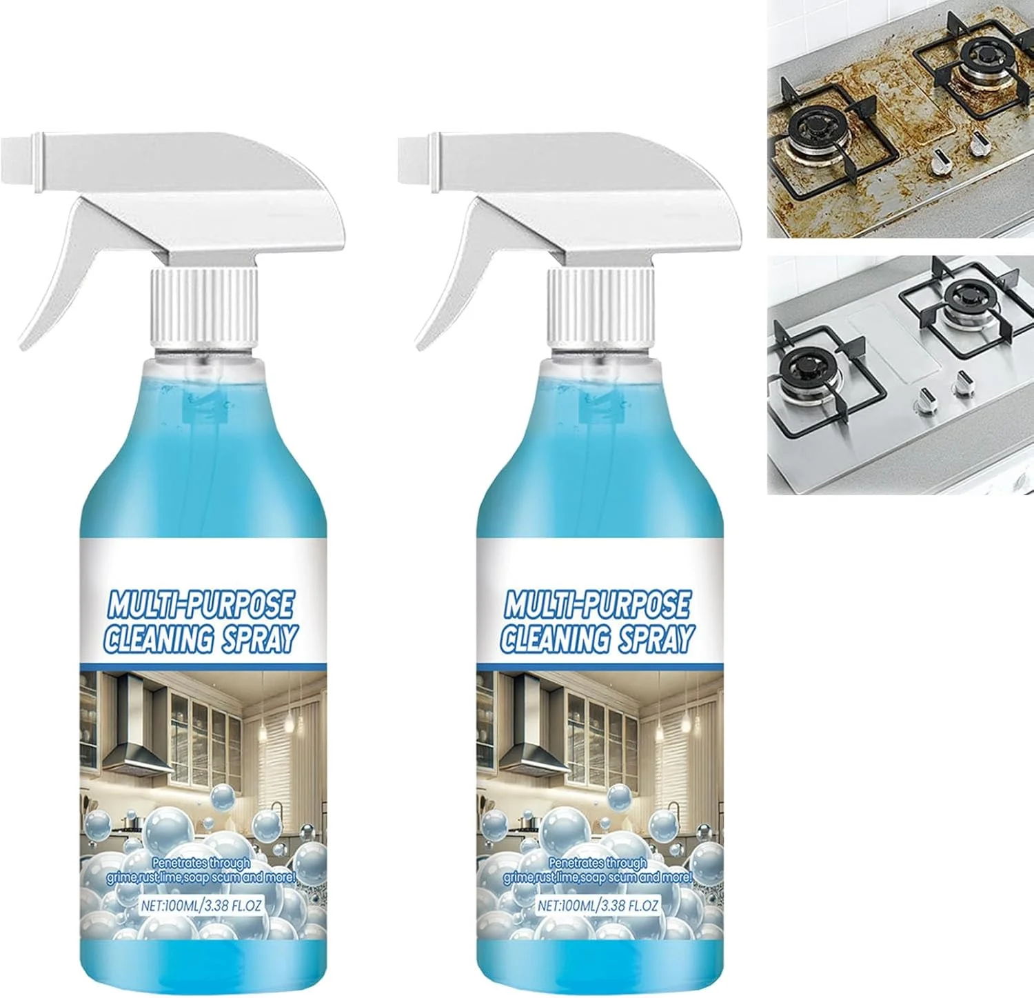 اسپری چربی زدا چند منظوره جدید، اسپری تمیز کننده همه منظوره، تمیز کننده فوم برای آشپزخانه، اسپری از بین برنده جرم و کثیفی برای خانه، برای اجاق گازها و لوازم استیل ضد زنگ (2 عدد)