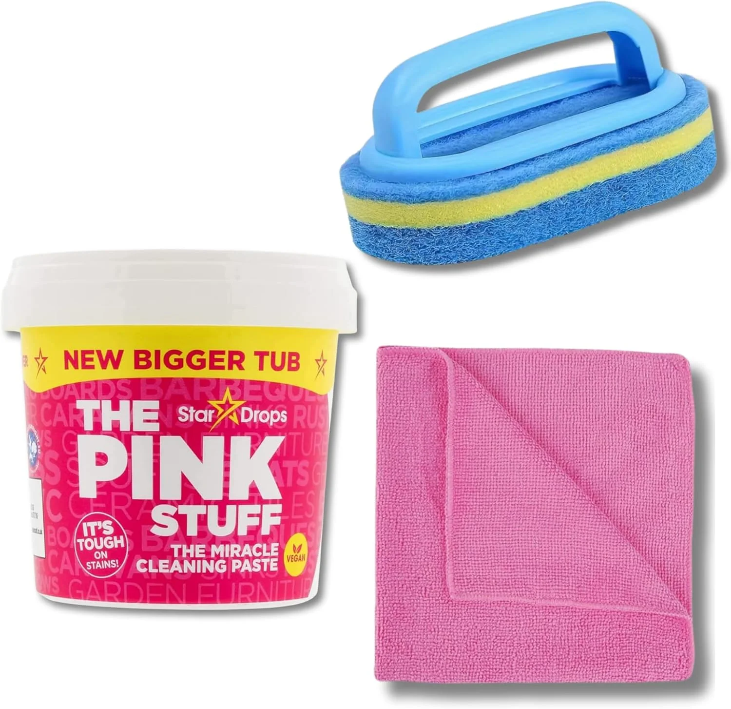 خمیر پاک کننده معجزه آسای خانگی پینک استاف 850 گرمی، اسکرابر و پارچه میکروفایبر از Kevagh