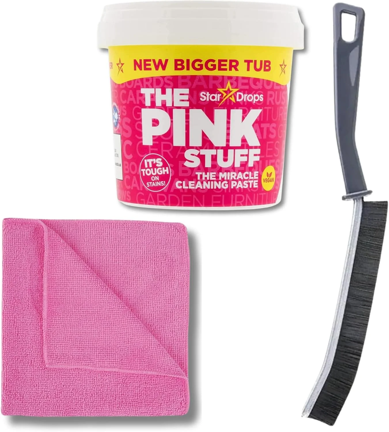 خمیر تمیز کننده معجزه آسای پینک استاف 850 گرمی به همراه دستمال میکروفایبر و برس باریک شکاف برای آشپزخانه، کاشی، دوغاب و حمام توسط Kevagh