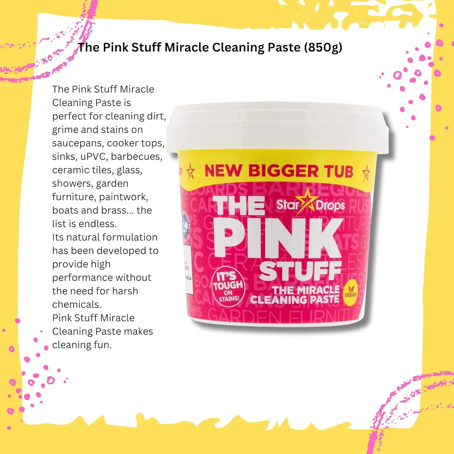 خمیر پاک کننده معجزه آسای خانگی پینک استاف 850 گرمی، اسکرابر و پارچه میکروفایبر از Kevagh