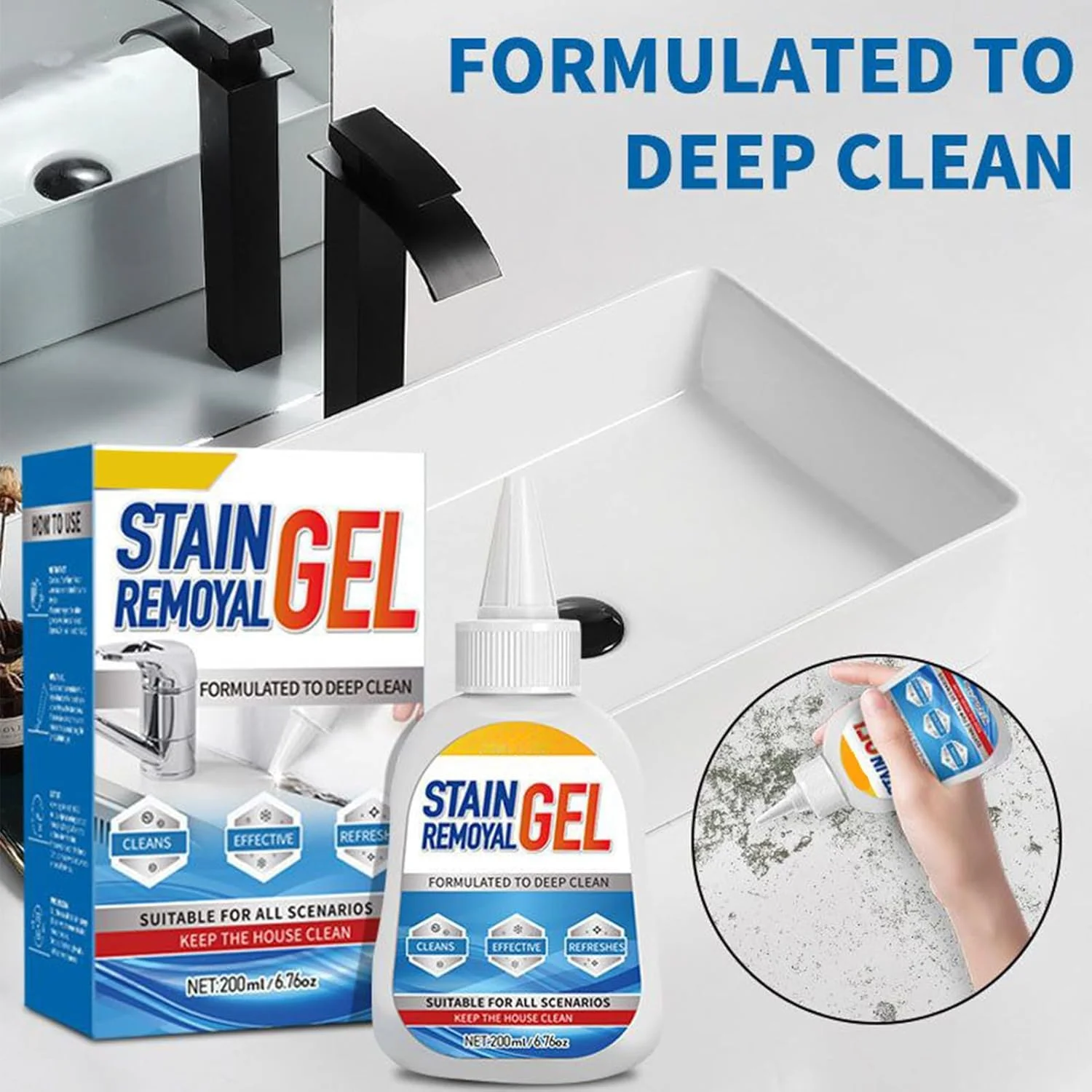 مایع تمیز کننده ماشین لباسشویی، 200 میلی لیتر، ژل چند منظوره با عملکرد سریع برای ماشین لباسشویی، کاشی حمام، دوغاب، سینک، حمام، دیوار خانه