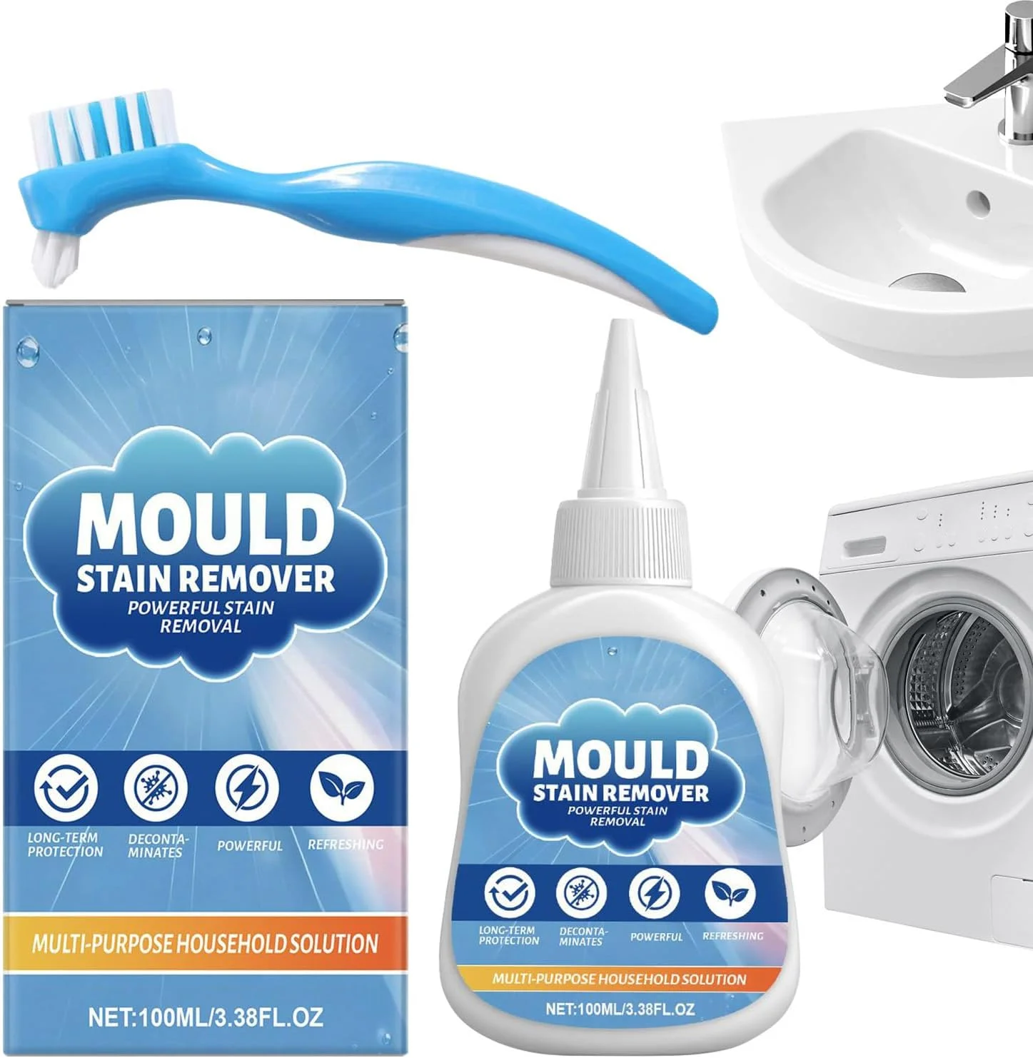 ژل پاک کننده لکه کپک، 100 میلی لیتر، رسوب زدای قوی و تمیز کننده عمیق | ژل پاک کننده کپک ماشین لباسشویی، برای حمام، دوش، آشپزخانه، توالت، ماشین لباسشویی، ماشین ظرفشویی، لباسشویی و وان حمام