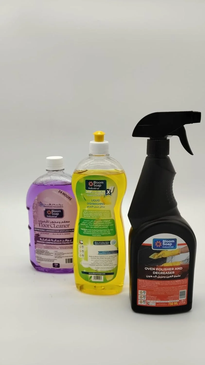 پک ترکیبی تمیز کننده منزل – چربی زدای اجاق گاز، مایع ظرفشویی و تمیز کننده کف | تمیز کننده چند سطحی قدرتمند | 3 × 750 میلی لیتر | رایحه تازه