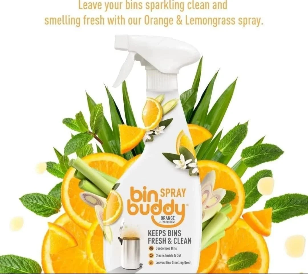 اسپری خوشبو کننده و تمیز کننده سطل زباله با رایحه پرتقال و علف لیمو Bin Buddy، 500 میلی لیتر