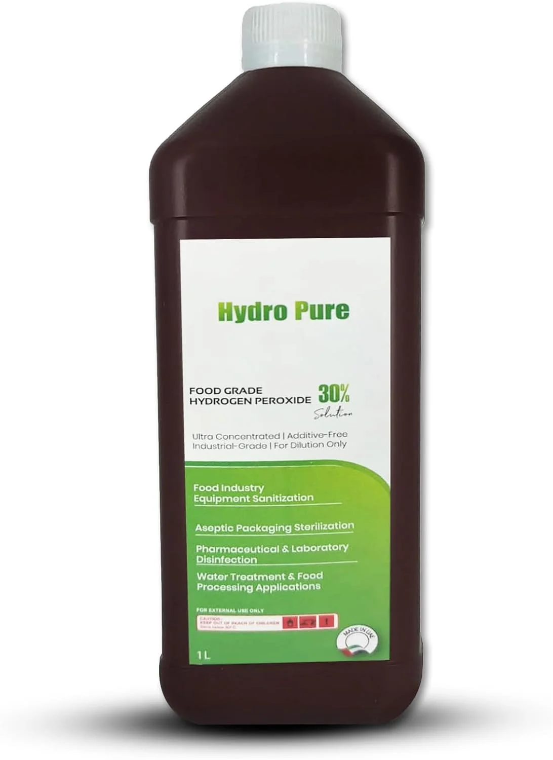 تجهیزات پزشکی کینگ ماریوت HYDROPURE | محلول پراکسید هیدروژن 30% گرید غذایی – 1 لیتر – ضد عفونی کننده و پاک کننده چند منظوره با خلوص بالا