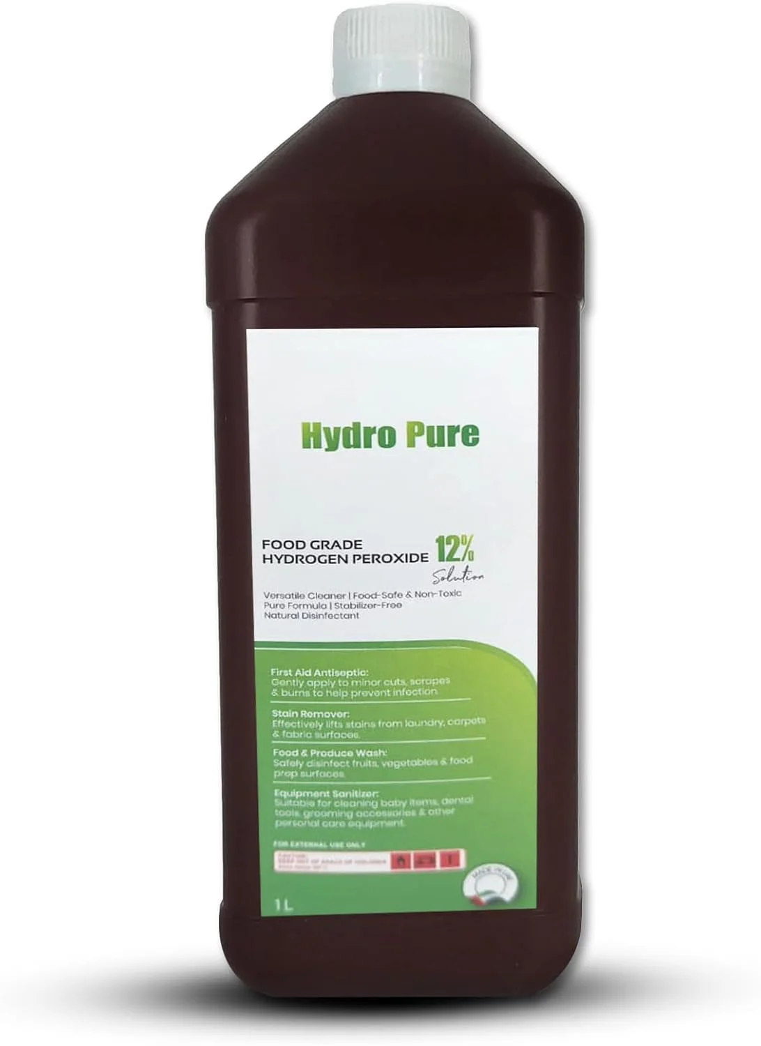 تجهیزات پزشکی کینگ ماریوت HYDROPURE | محلول پراکسید هیدروژن گرید غذایی 12% - 1 لیتر - ضد عفونی کننده و پاک کننده چند منظوره با خلوص بالا
