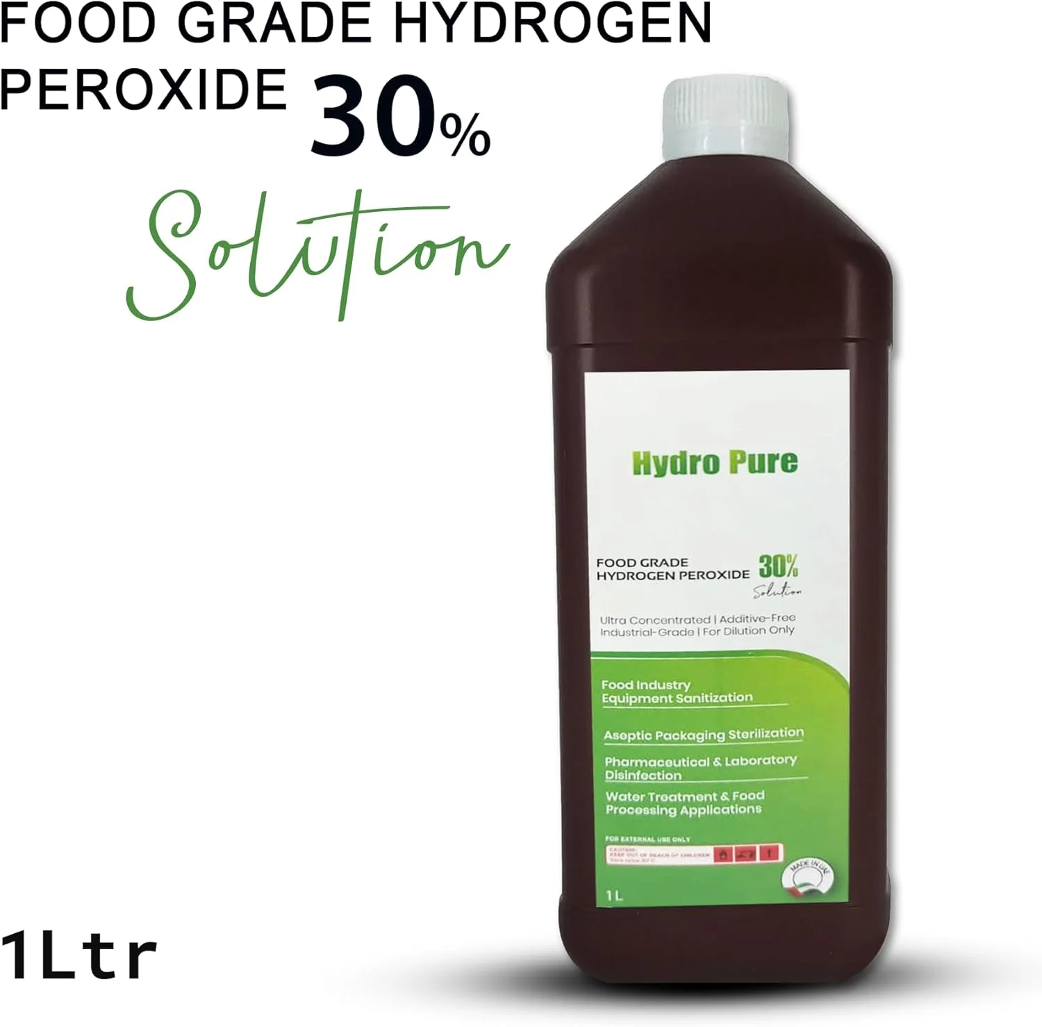 تجهیزات پزشکی کینگ ماریوت HYDROPURE | محلول پراکسید هیدروژن 30% گرید غذایی – 1 لیتر – ضد عفونی کننده و پاک کننده چند منظوره با خلوص بالا