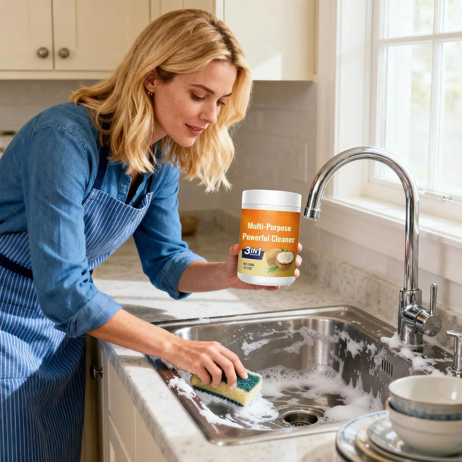 چربی زدای آشپزخانه، پاک کننده قوی چند منظوره اجاق گاز، خمیر پولیش چند منظوره - برای ظروف پخت و پز، قابلمه ها، تابه ها، میزها، لوازم خانگی و شیرآلات