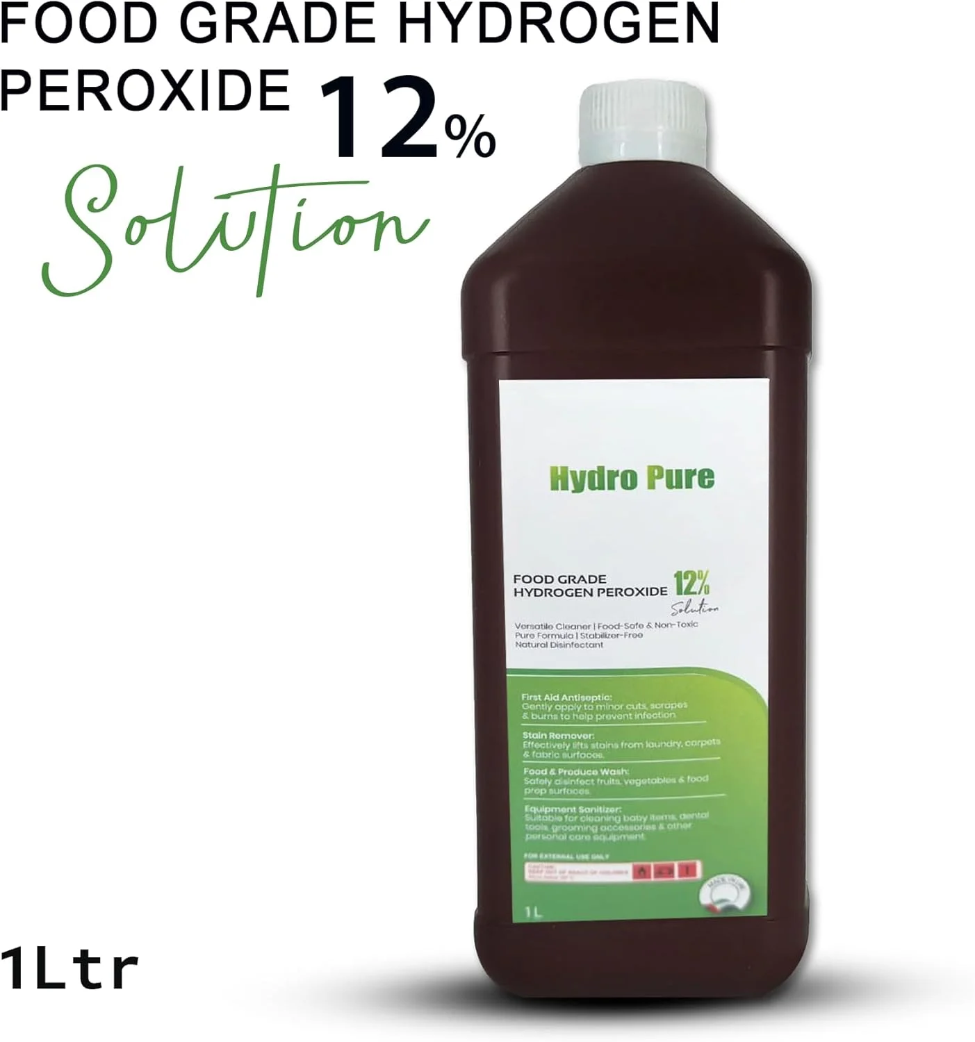 تجهیزات پزشکی کینگ ماریوت HYDROPURE | محلول پراکسید هیدروژن گرید غذایی 12% - 1 لیتر - ضد عفونی کننده و پاک کننده چند منظوره با خلوص بالا