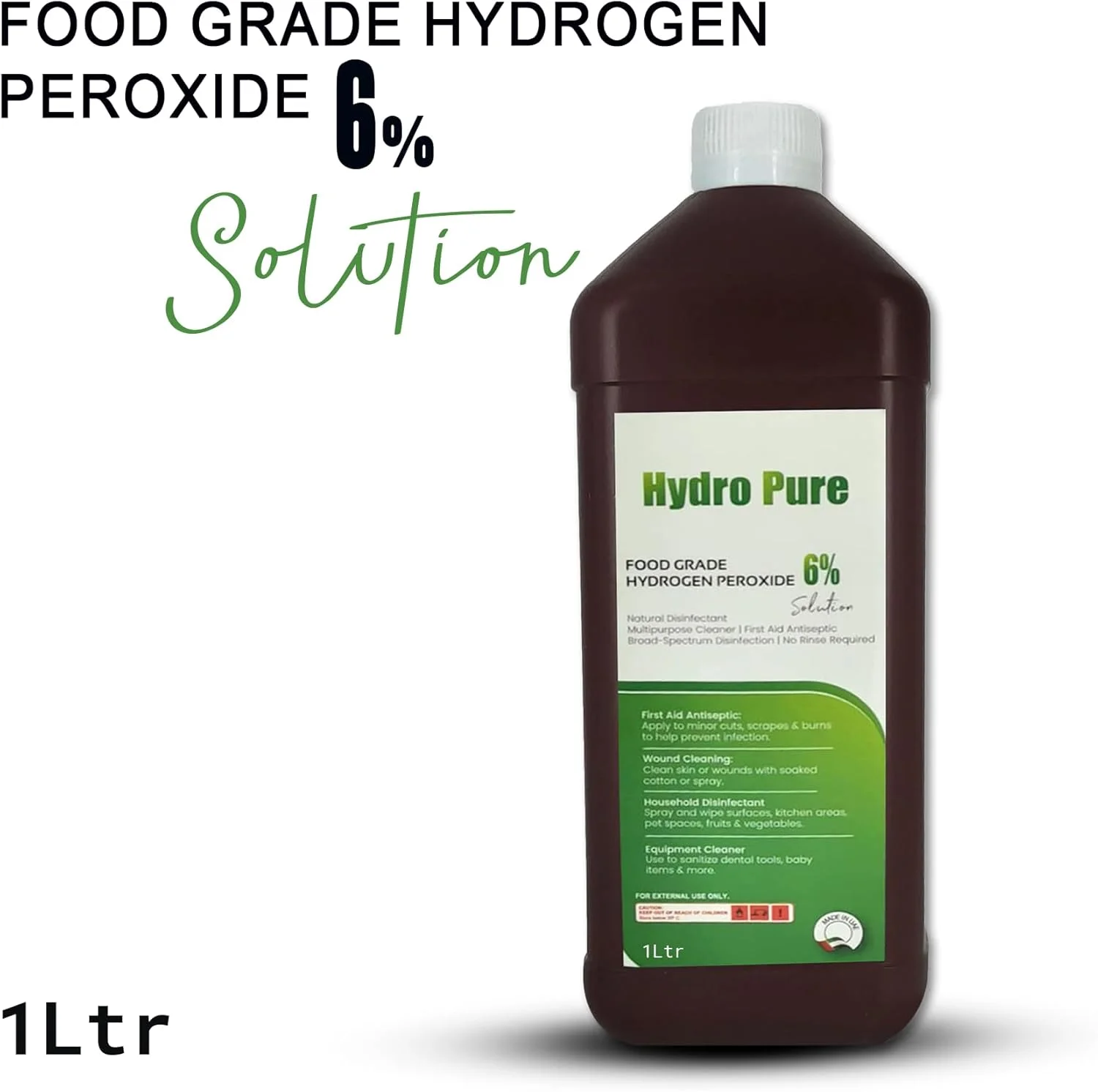 تجهیزات پزشکی کینگ ماریوت HYDROPURE | محلول پراکسید هیدروژن 6% گرید غذایی – 1 لیتر – ضد عفونی کننده و پاک کننده چند منظوره با خلوص بالا