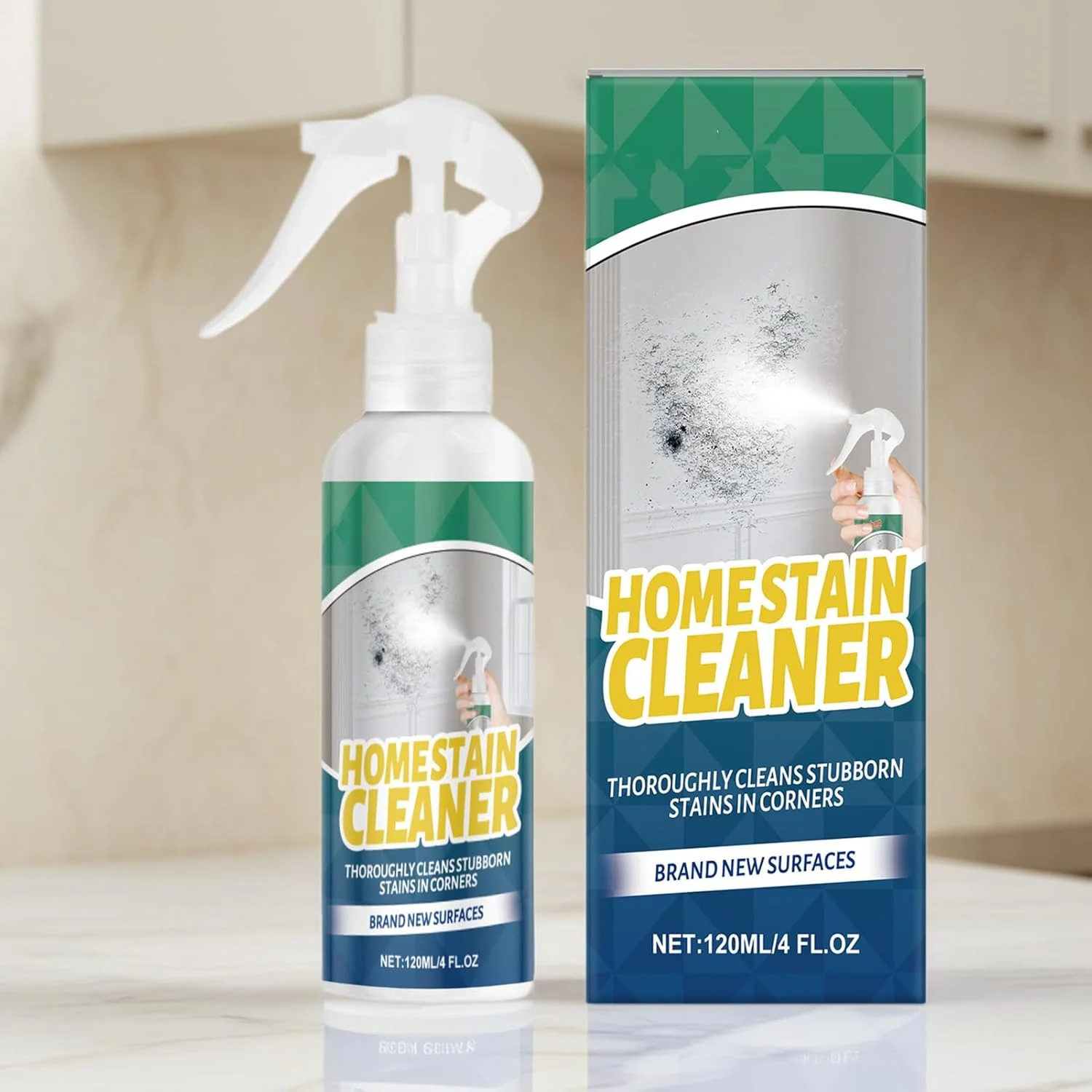 اسپری پاک کننده و از بین برنده لکه کپک - 120 میلی لیتر به همراه دستکش و حوله - پاک کننده چند منظوره موثر برای کارگاه، گاراژ، خانه، عرشه، حمام، فضای باز، لباسشویی، آشپزخانه، زیرزمین و پاسیو