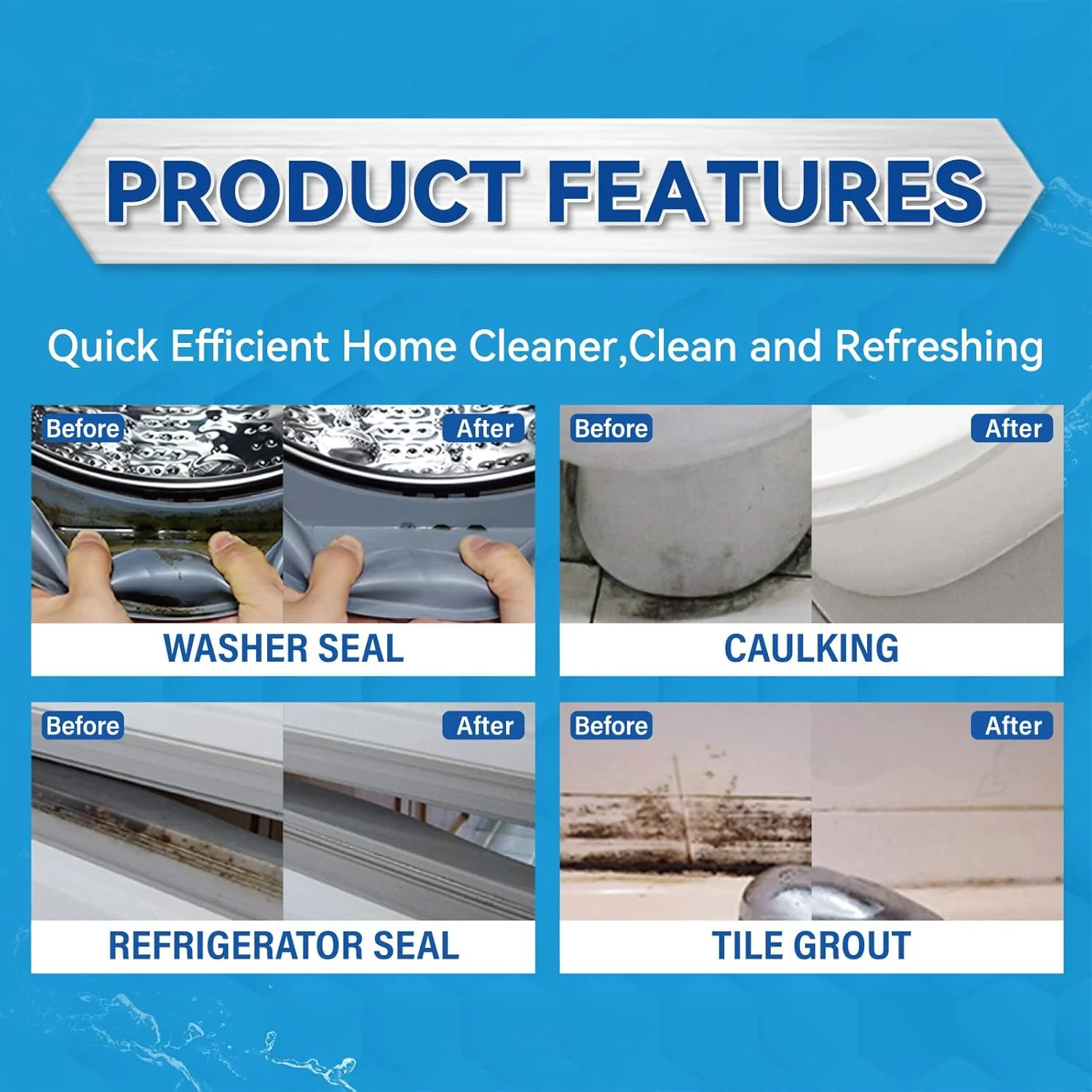 ژل پاک کننده چند منظوره YUCO برای از بین بردن لکه ها، با اثر سریع، ایمن و آسان برای استفاده در ماشین لباسشویی، ماشین ظرفشویی، لاستیک های یخچال، کاشی، دیوار، درزهای کف، اتاق دوش، و درزگیر (1 بطری 7 اونس)