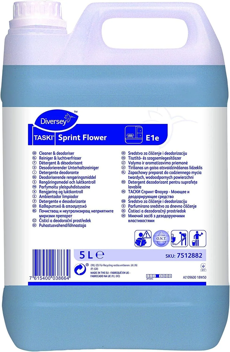 مایع تمیز کننده چند منظوره دایورسی Taski Sprint Flower - با رایحه گل برای تمیز کردن موثر و کارآمد سطوح سخت - ایده آل برای استفاده تجاری و مسکونی