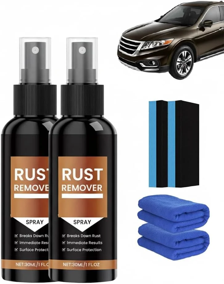 اسپری پاک کننده زنگ زدگی، حل کننده زنگ برای فلزات، از بین برنده خط و خش خودرو، تمیز کننده لکه آهن برای سطوح مختلف، عملکرد سریع و ایمن بدون نیاز به سنباده زدن برای چرخ ها، ایده آل برای فلزات، ابزار، خودروها، زنجیرها (30 میلی لیتر، 2 عدد)