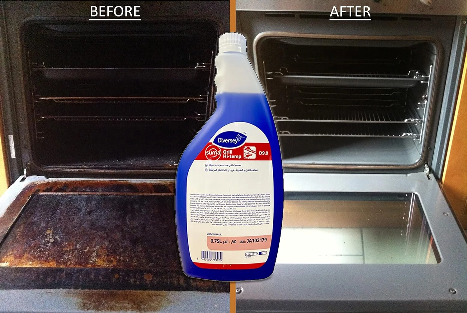 مایع تمیز کننده قوی گریل و سطوح چرب Suma Grill D9.8 دایورسی - 750 میلی لیتر مناسب برای چربی زدایی، کربن و آلودگی های سخت - تمیز کننده فر، گریل، باربیکیو، کف و کاشی