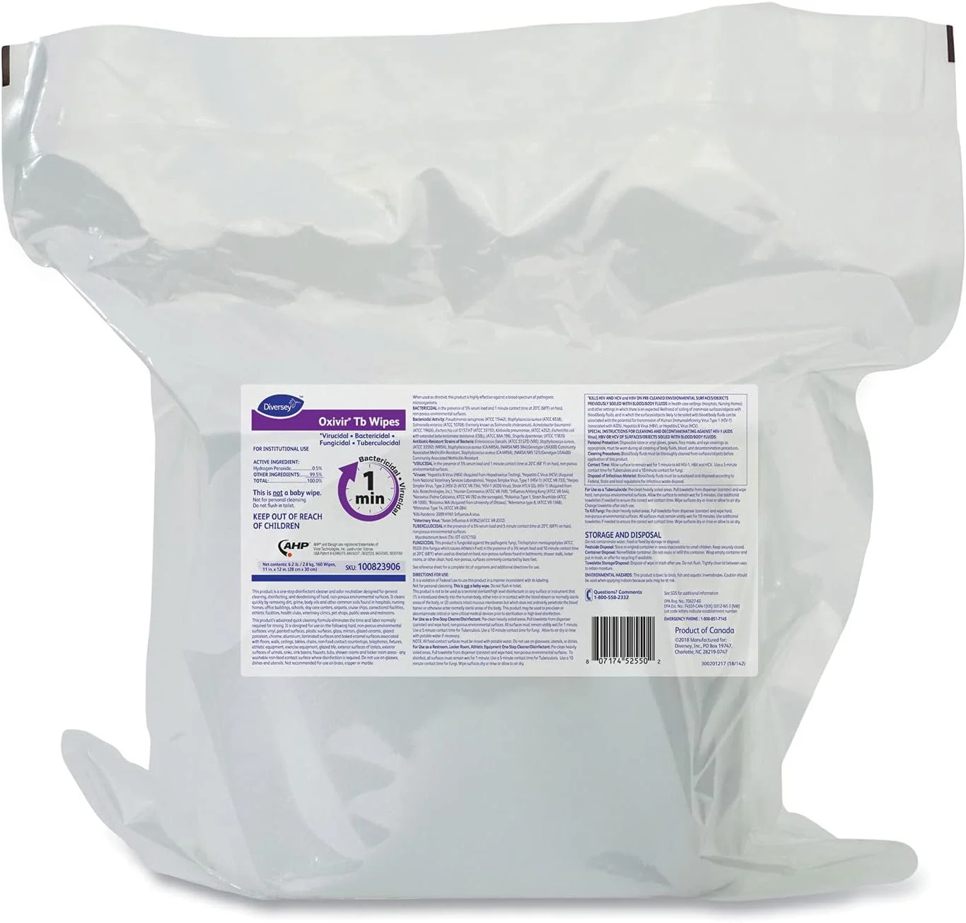 پدهای ضدعفونی کننده دایورسی Oxivir Tb (160 عدد در هر بسته، بسته 4 عددی)