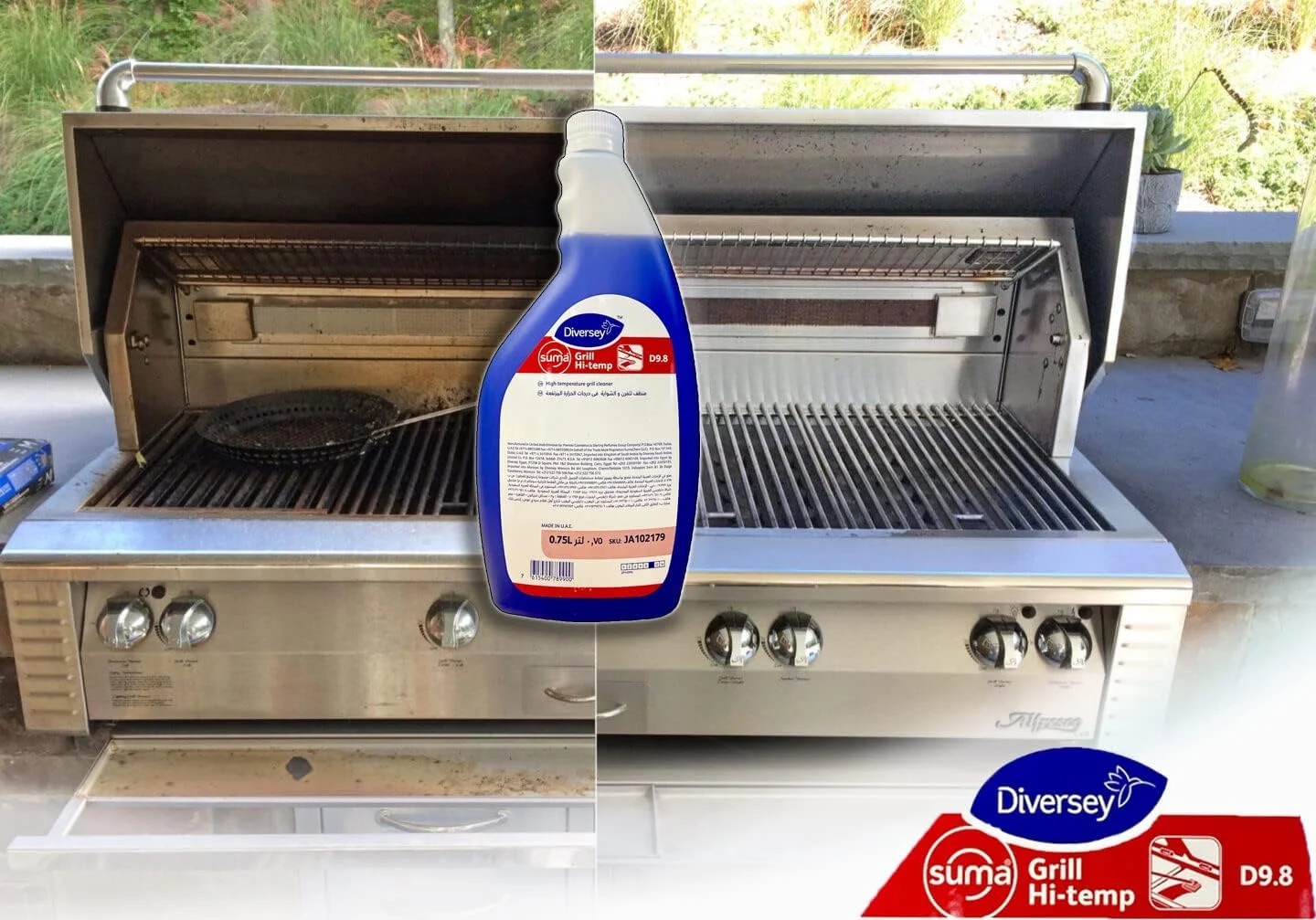 مایع تمیز کننده قوی گریل و سطوح چرب Suma Grill D9.8 دایورسی - 750 میلی لیتر مناسب برای چربی زدایی، کربن و آلودگی های سخت - تمیز کننده فر، گریل، باربیکیو، کف و کاشی