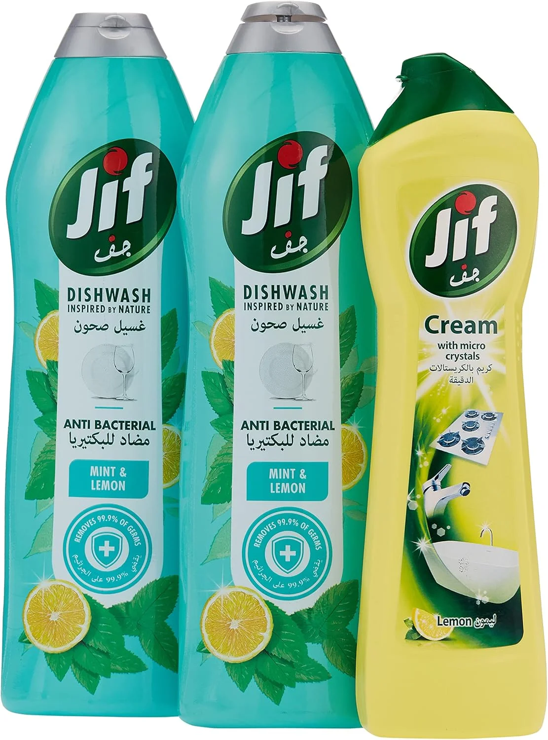 مایع ظرفشویی آنتی باکتریال JIF، 750 میلی لیتر + کرم تمیز کننده لیمو JIF، 750 میلی لیتر