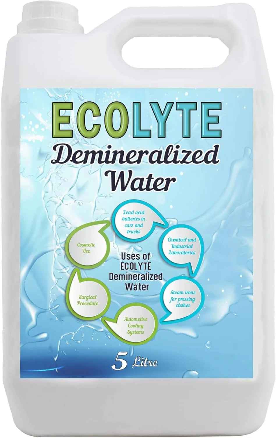 آب فوق خالص دمینرالیزه اکولایت برای مواد شیمیایی و فرمولاسیون آرایشی/تجهیزات پزشکی/اینورتر/باتری (5 لیتر)