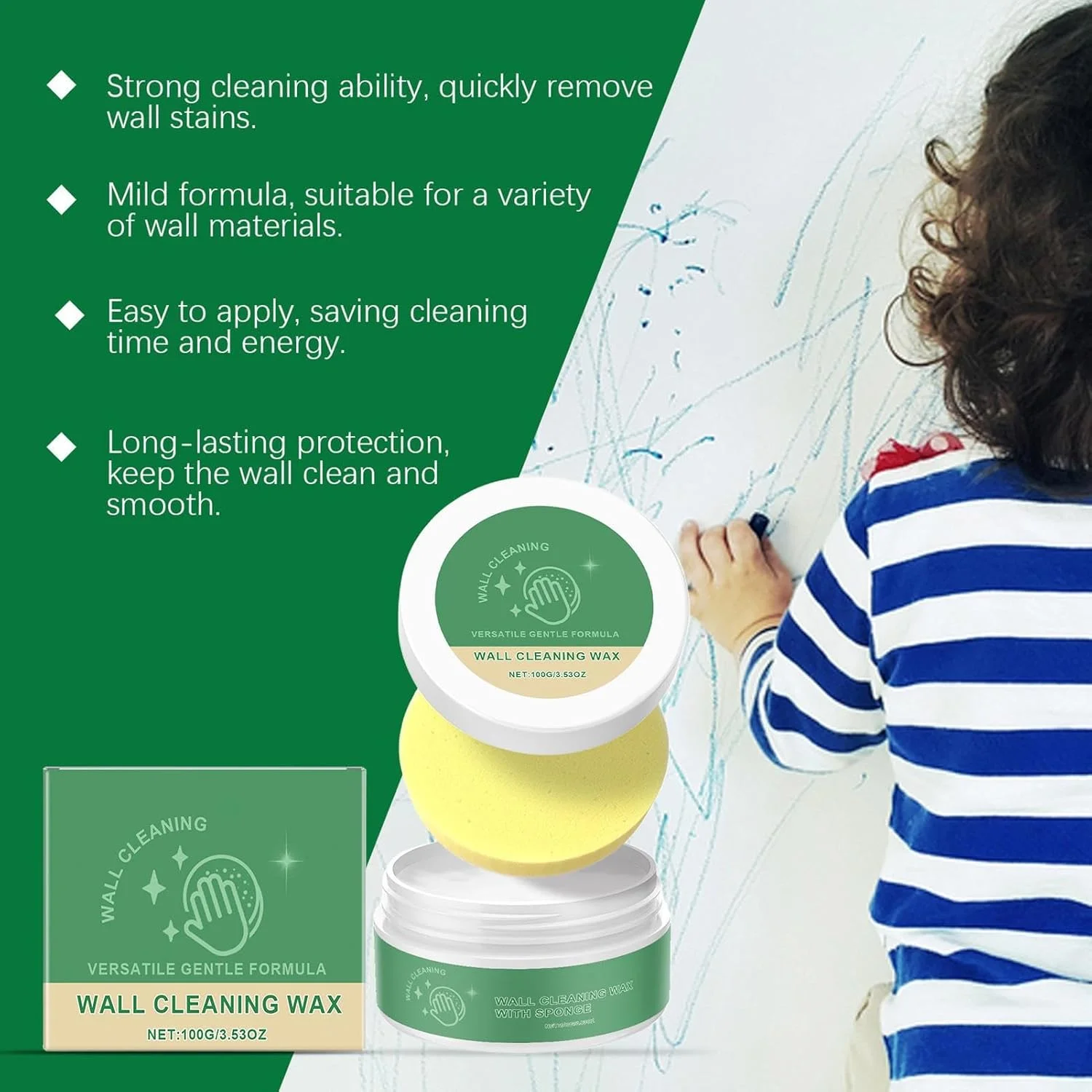 پاک کننده مداد شمعی برای دیوار | واکس تمیز کننده کف کاشی - پاک کننده چند منظوره علامت های گرافیتی دیوار به همراه اسفنج برای تمیز کردن دوش، وان حمام، توالت و کف حمام