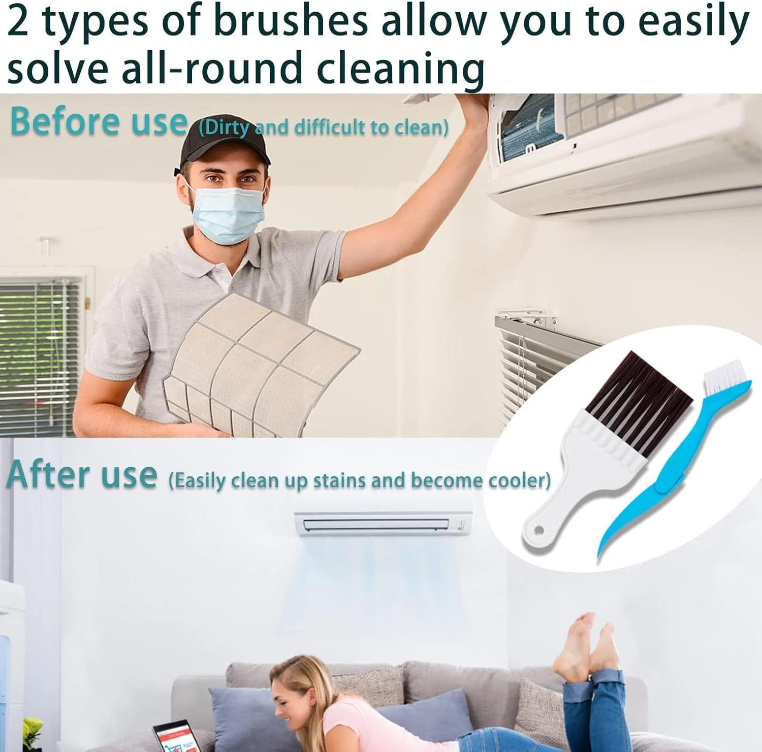 مجموعه 5 عددی تمیز کننده پره های کولر گازی، 3 شانه مختلف برای صاف کردن پره های کندانسور کولر گازی، 2 برس مختلف تمیز کننده کویل کندانسور کولر گازی، ابزار تمیز کننده پره های رادیاتور اواپراتور یخچال