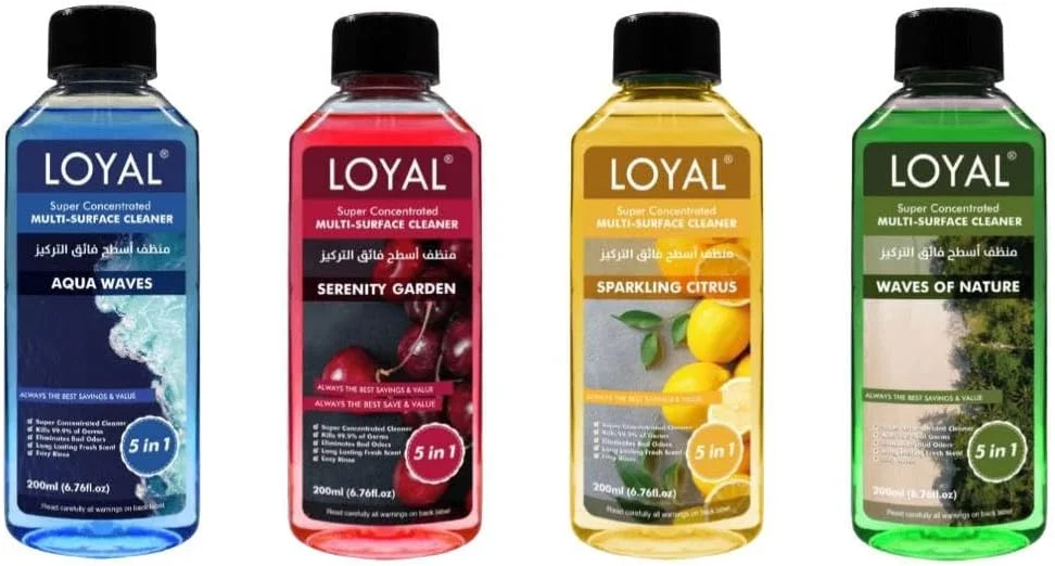 مجموعه 4 عددی پاک کننده چند منظوره فوق العاده غلیظ LOYAL، 200 میلی لیتر در 4 عدد، با رایحه های امواج آبی، باغ آرامش، مرکبات درخشان و امواج طبیعت