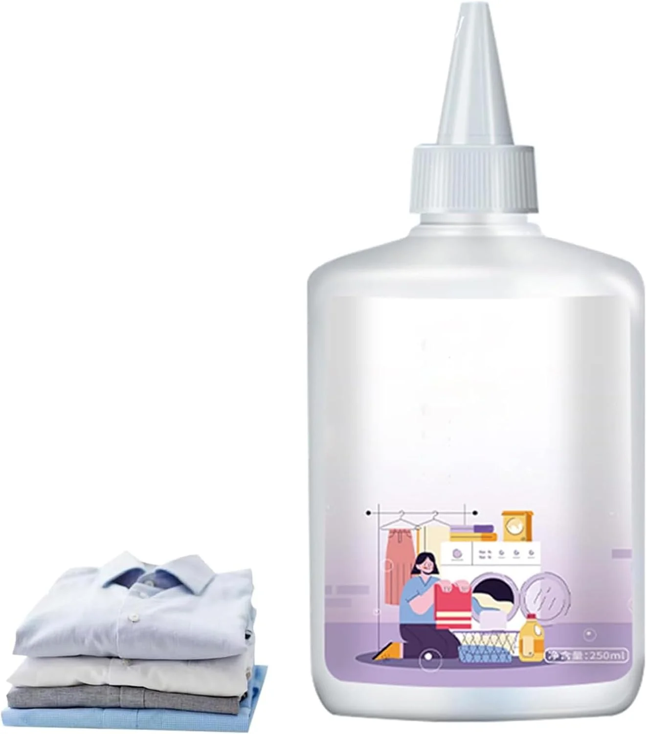 محلول طراوت بخش پارچه متمرکز 250 میلی لیتری برای لباسشویی - از بین برنده لکه های رایج روی لباس، مراقبت ملایم از لباس های سفید، تیره و رنگی، کمک به حفظ تازگی، بطری سایز مسافرتی