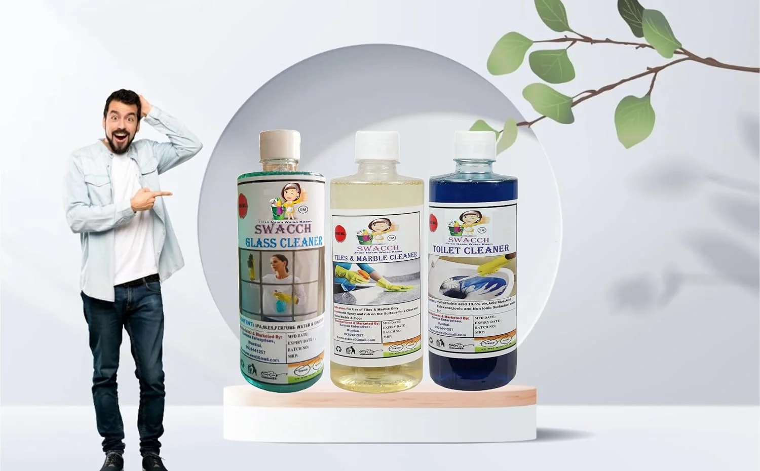 مجموعه محصولات نظافت منزل شامل پاک کننده شیشه، پاک کننده کاشی و مرمر و پاک کننده توالت (500 میلی لیتر) (بسته 3 عددی)