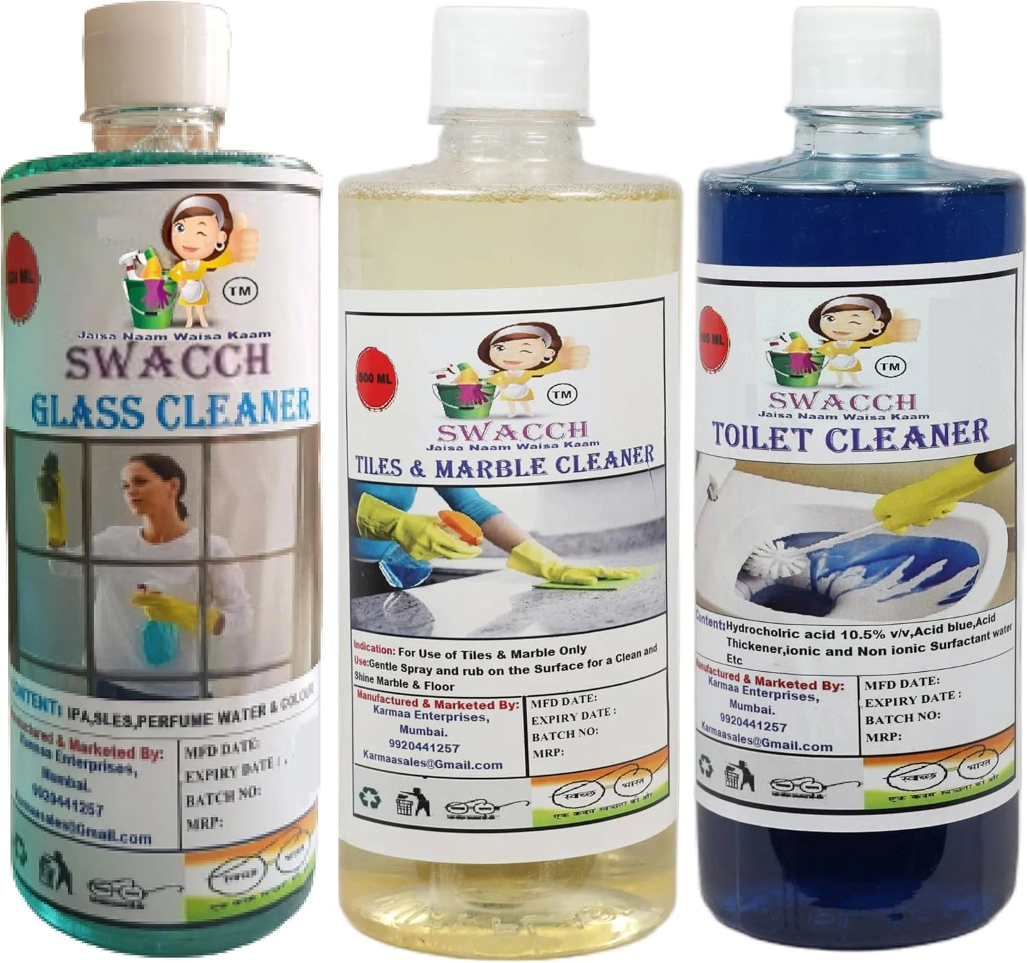 مجموعه محصولات نظافت منزل شامل پاک کننده شیشه، پاک کننده کاشی و مرمر و پاک کننده توالت (500 میلی لیتر) (بسته 3 عددی)