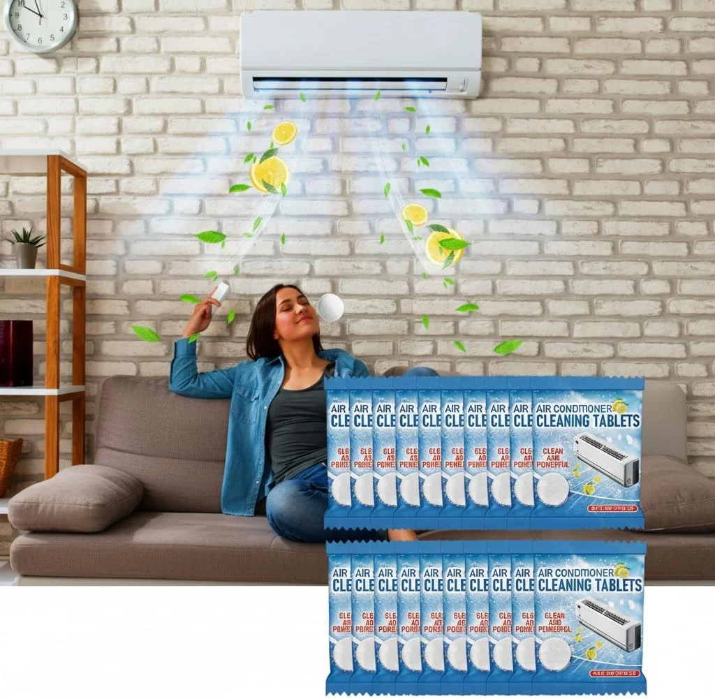 قرص تمیز کننده کولر گازی آزونی، 20 عددی، تمیز کننده کولر گازی بدون نیاز به آبکشی، پاک کننده لکه و خوشبو کننده، دستگاه آویز مخصوص واحد داخلی خانگی برای از بین بردن بو و رسوب