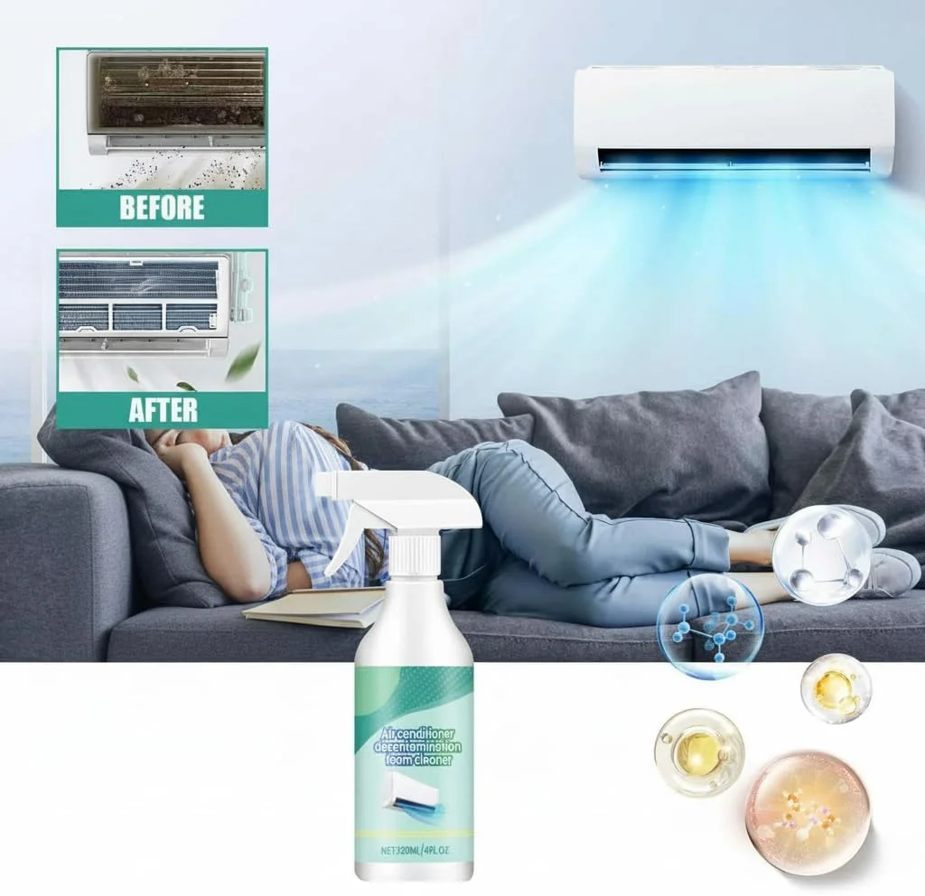 اسپری فوم پاک کننده و ضدعفونی کننده کولر گازی آزونی، 120 میلی لیتر، پاک کننده چند منظوره فوم کولر گازی خانگی، خوشبو کننده و استریل کننده، بدون نیاز به شستشو