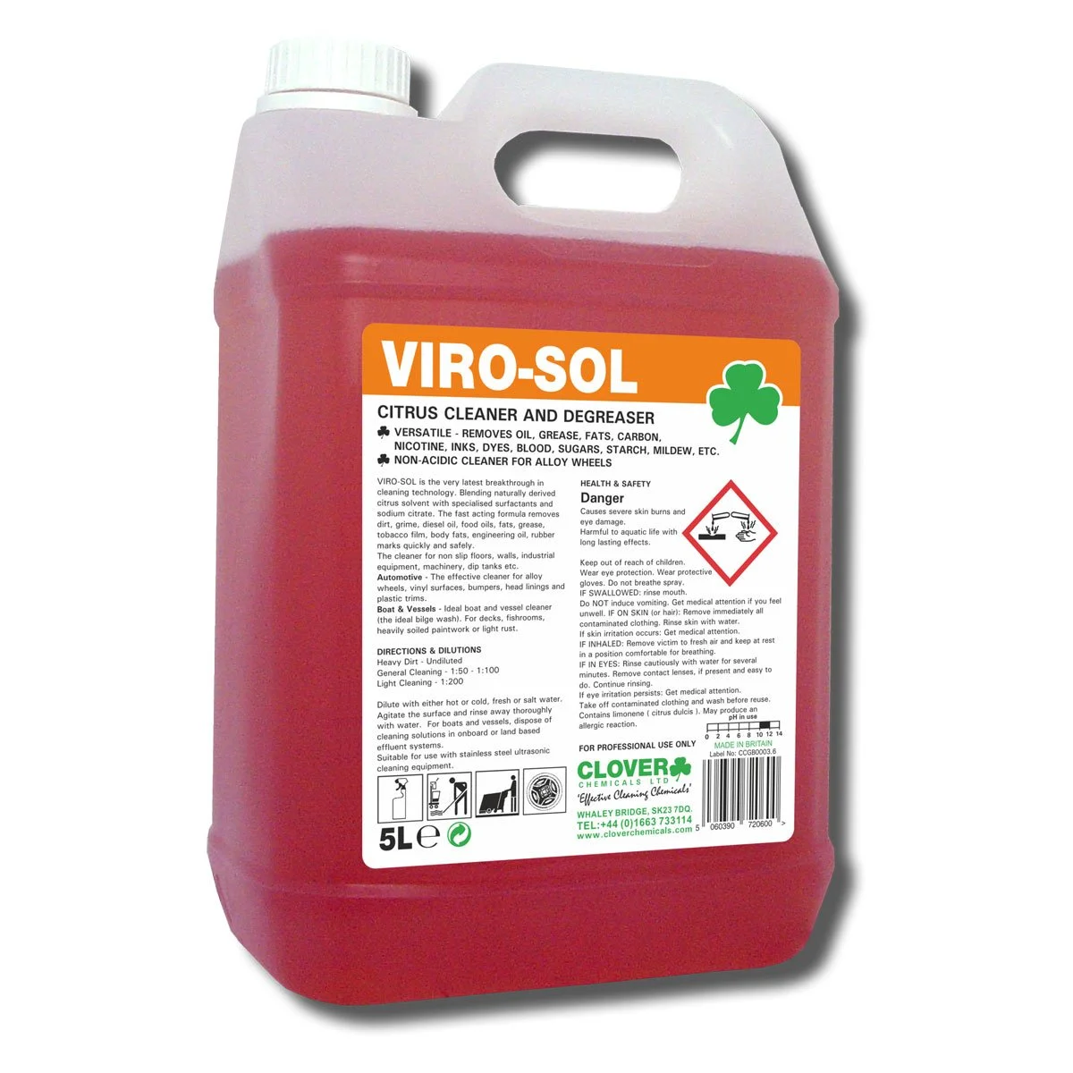 مایع پاک کننده و چربی زدای مرکباتی Clover Chemicals 326 Viro-Sol، حجم 5 لیتر، بسته 1 عددی